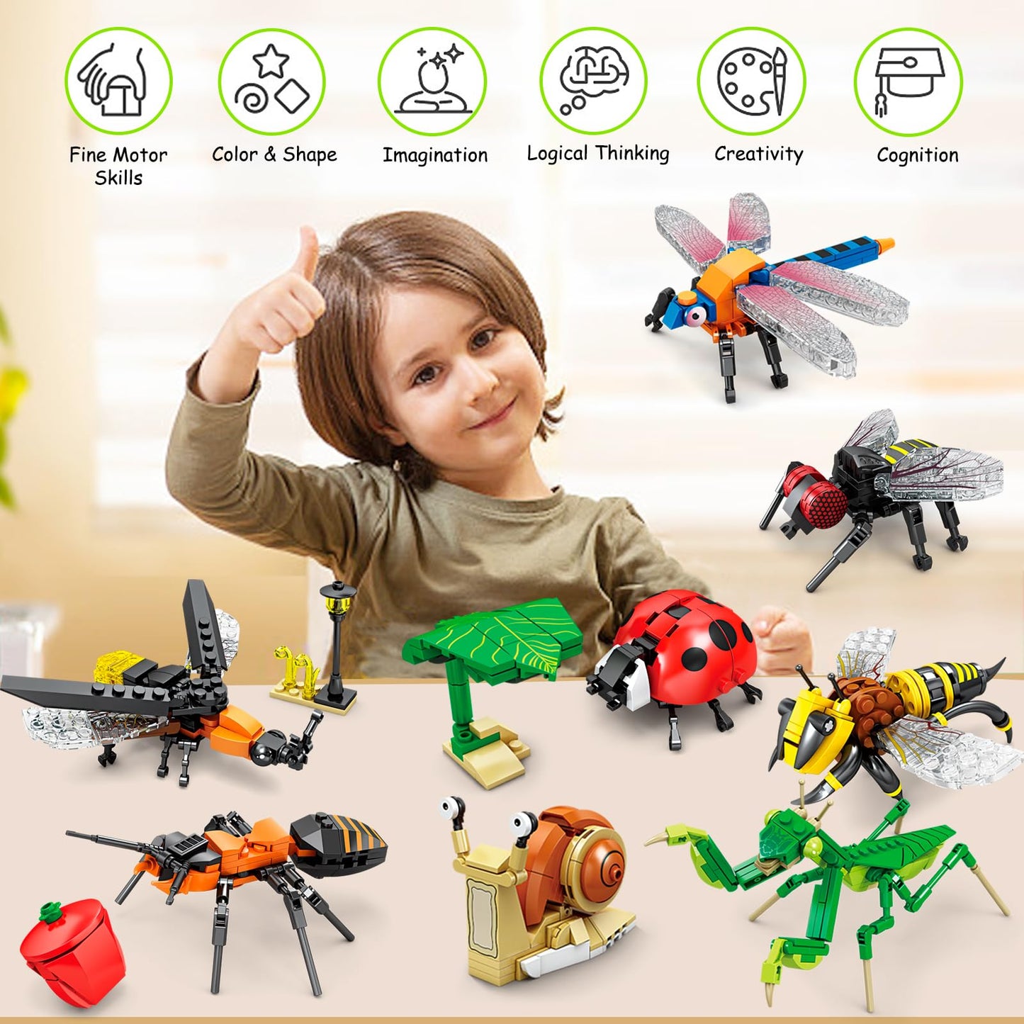 KAZI Bugs Building Toy Set – 8 Insects, 692 PCS STEM Building Blocks for Kids 8+