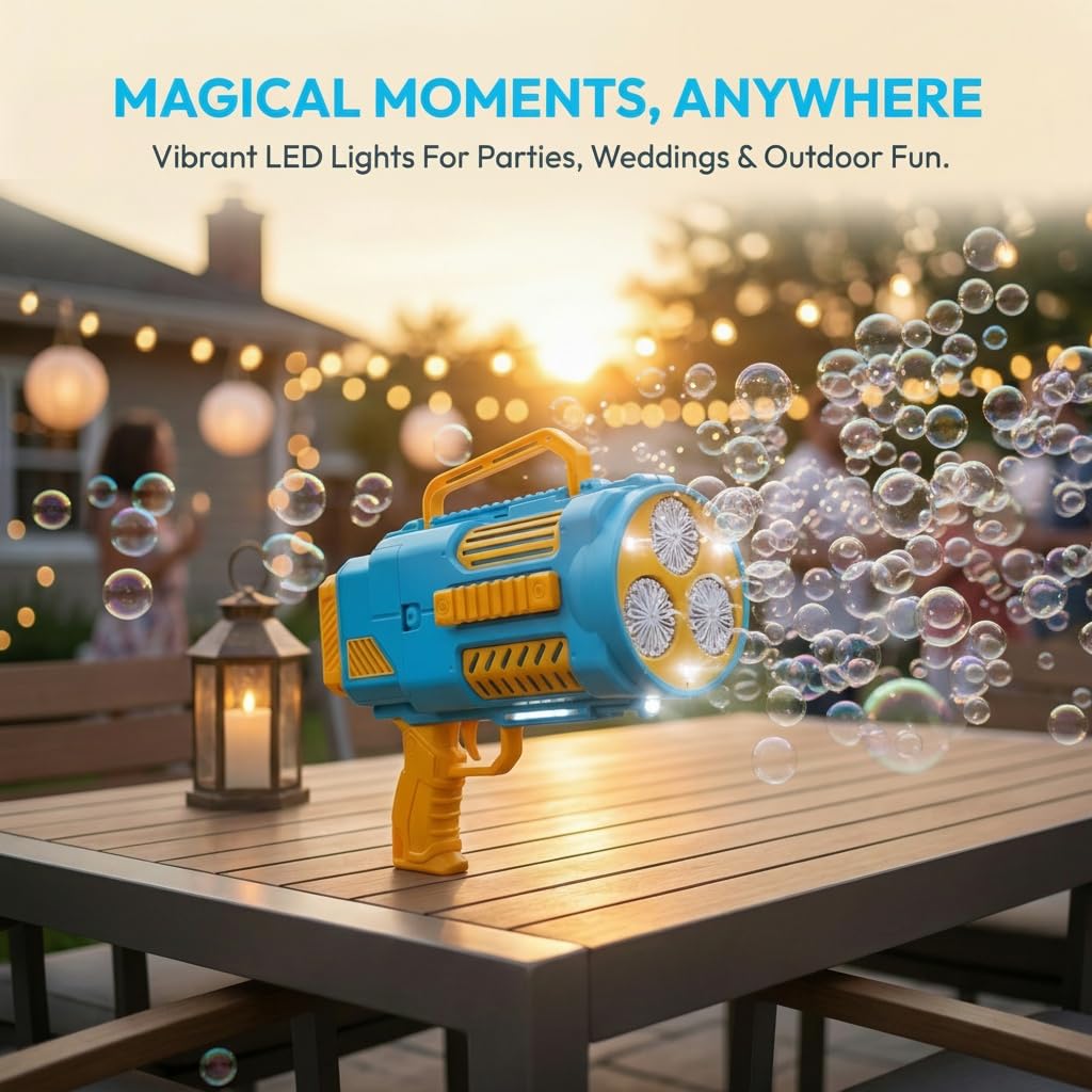 KB KAIBO Upgraded Bubble Gun No Dip – LED Bubble Machine, 9000+ Bubbles/Min