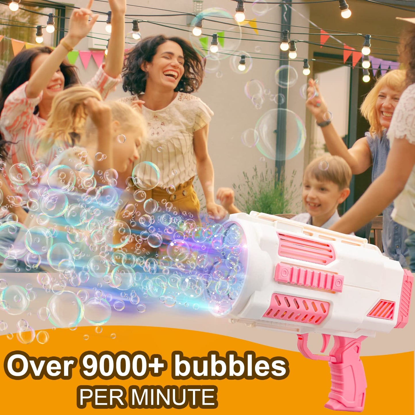 KB KAIBO Upgraded Bubble Gun No Dip Pink – 9000+ Bubbles/Min, Light, 60+ Minutes Play