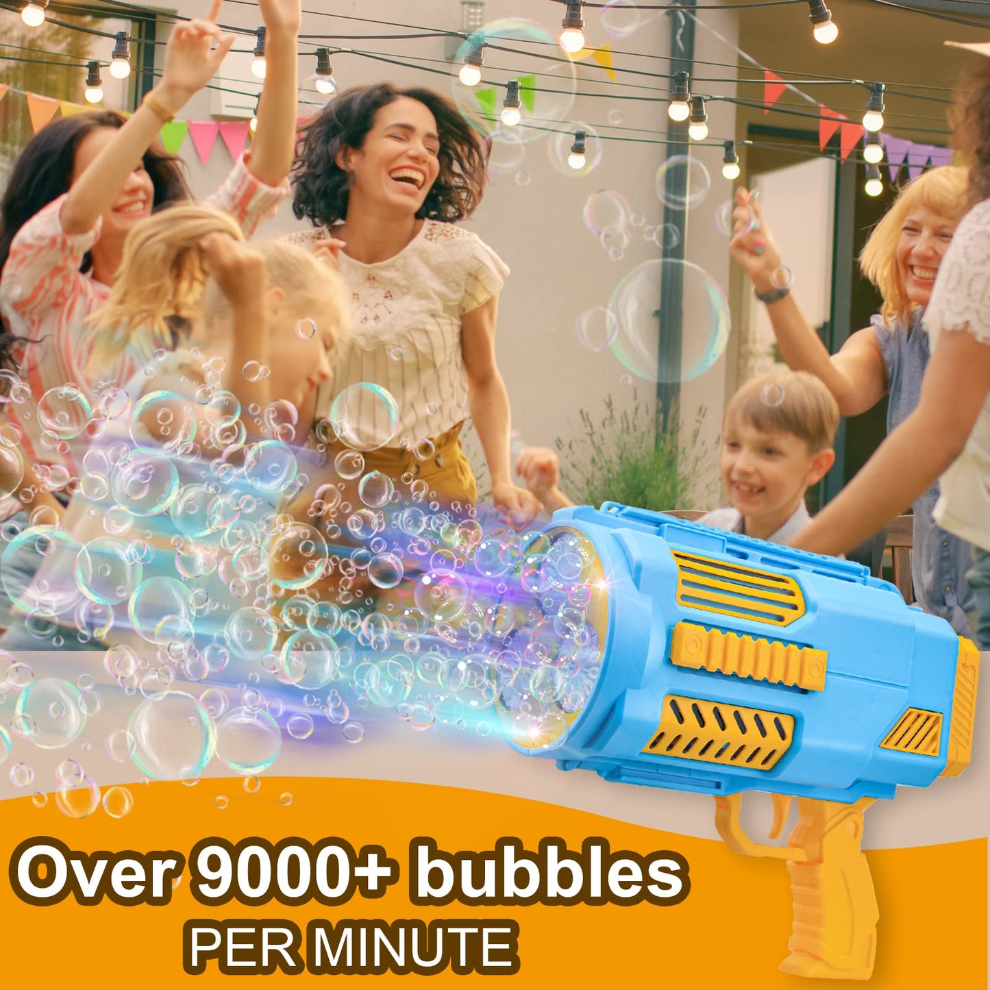 KB KAIBO Upgraded Bubble Gun No Dip – LED Bubble Machine, 9000+ Bubbles/Min