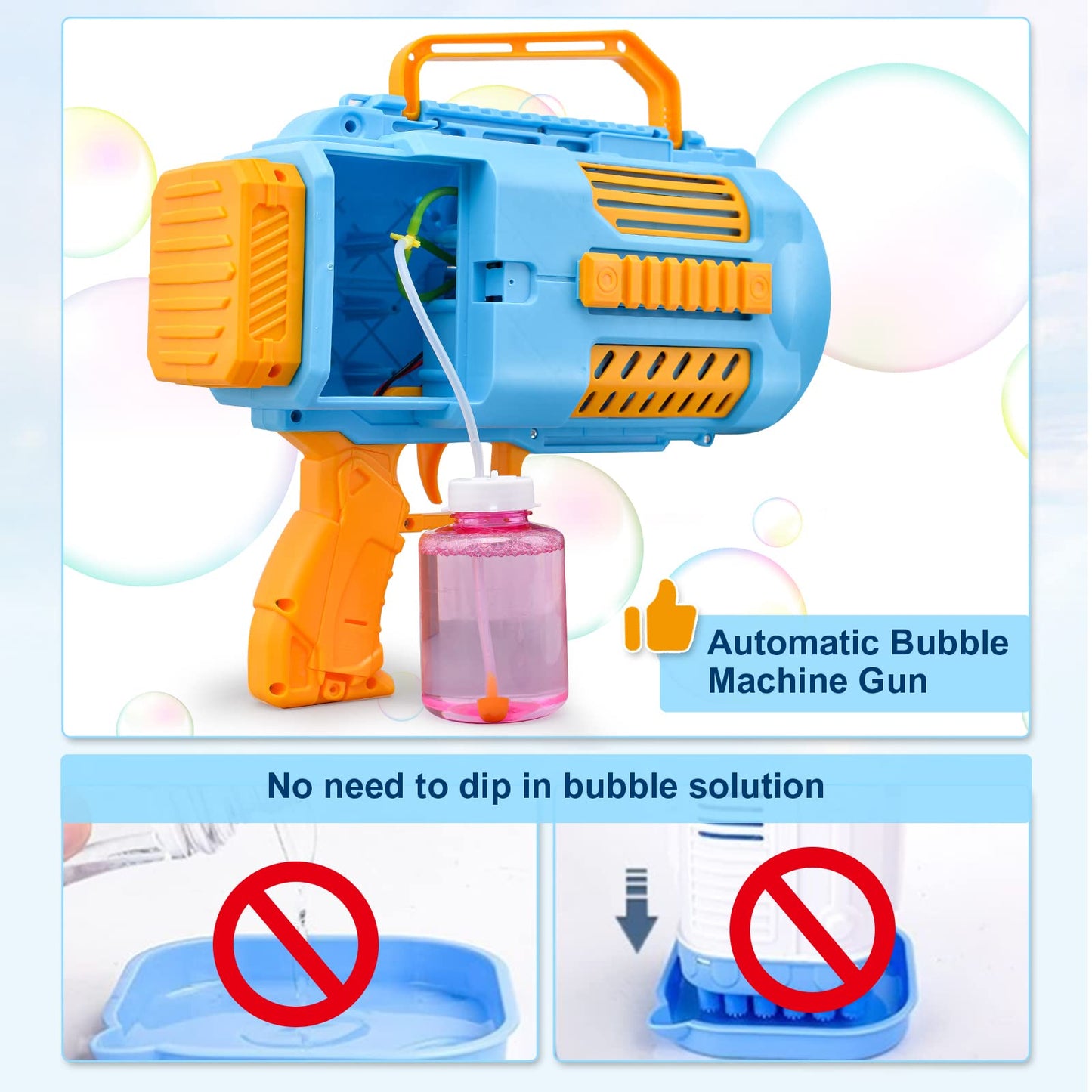 KB KAIBO Upgraded Bubble Gun No Dip – LED Bubble Machine, 9000+ Bubbles/Min