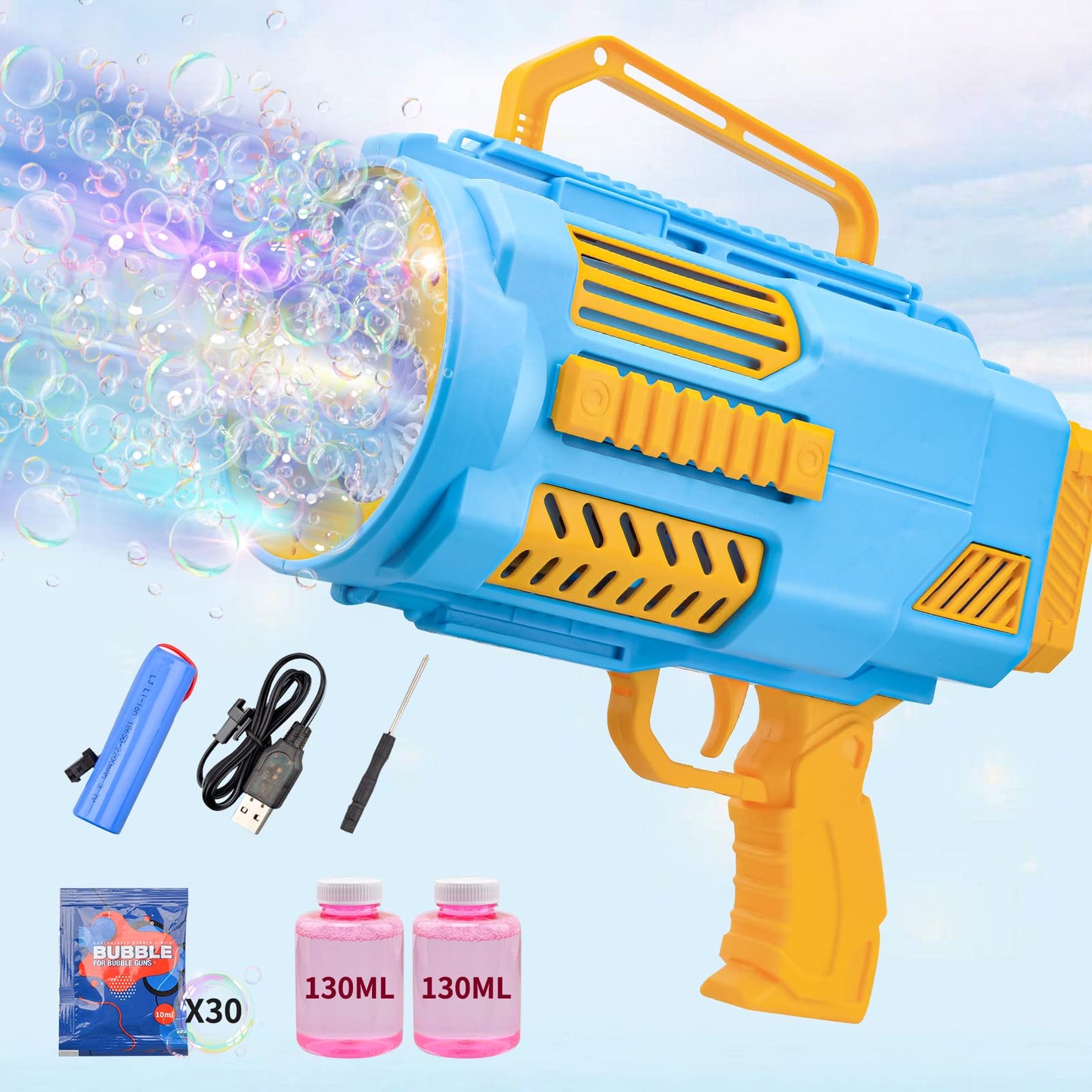 KB KAIBO Upgraded Bubble Gun No Dip – LED Bubble Machine, 9000+ Bubbles/Min