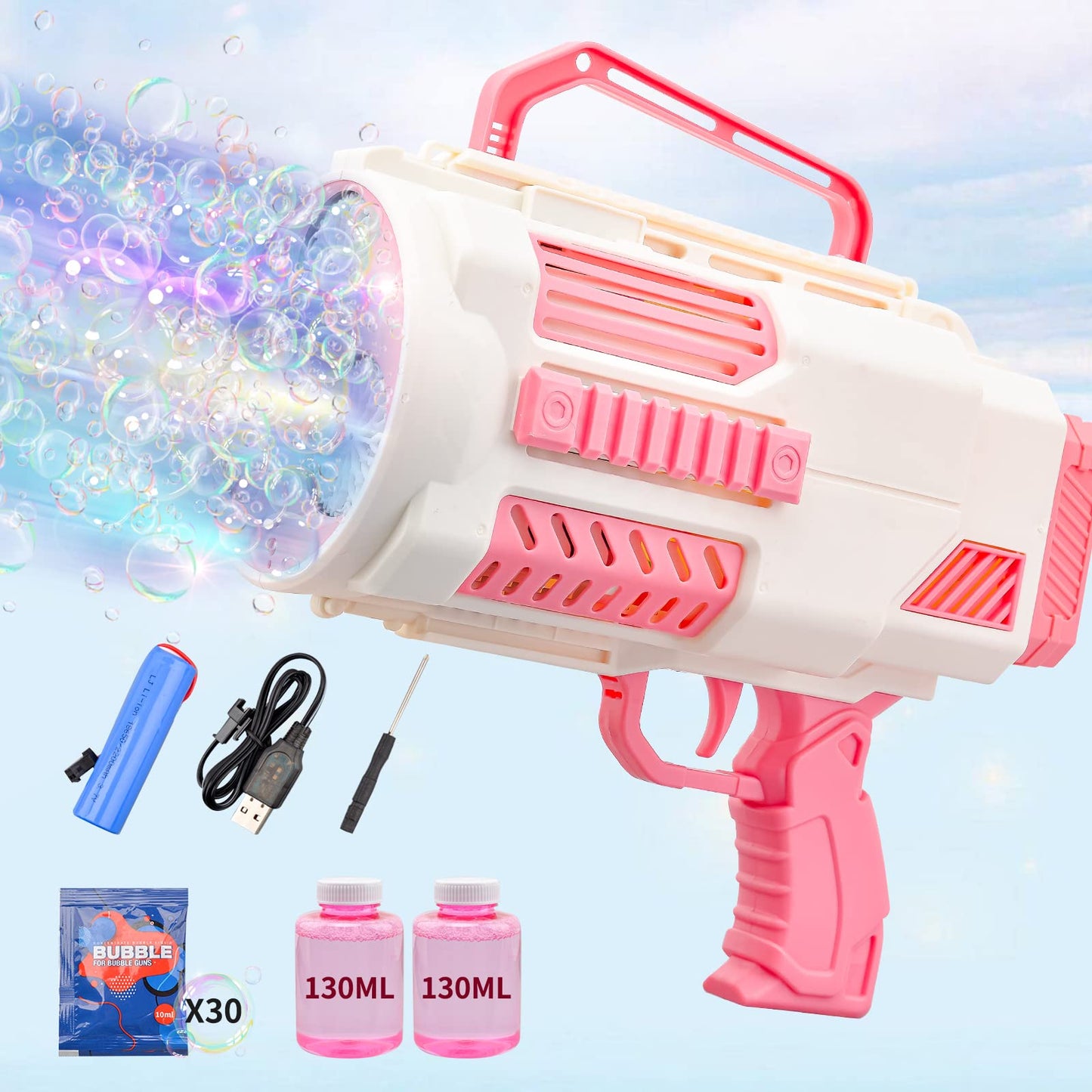 KB KAIBO Upgraded Bubble Gun No Dip Pink – 9000+ Bubbles/Min, Light, 60+ Minutes Play