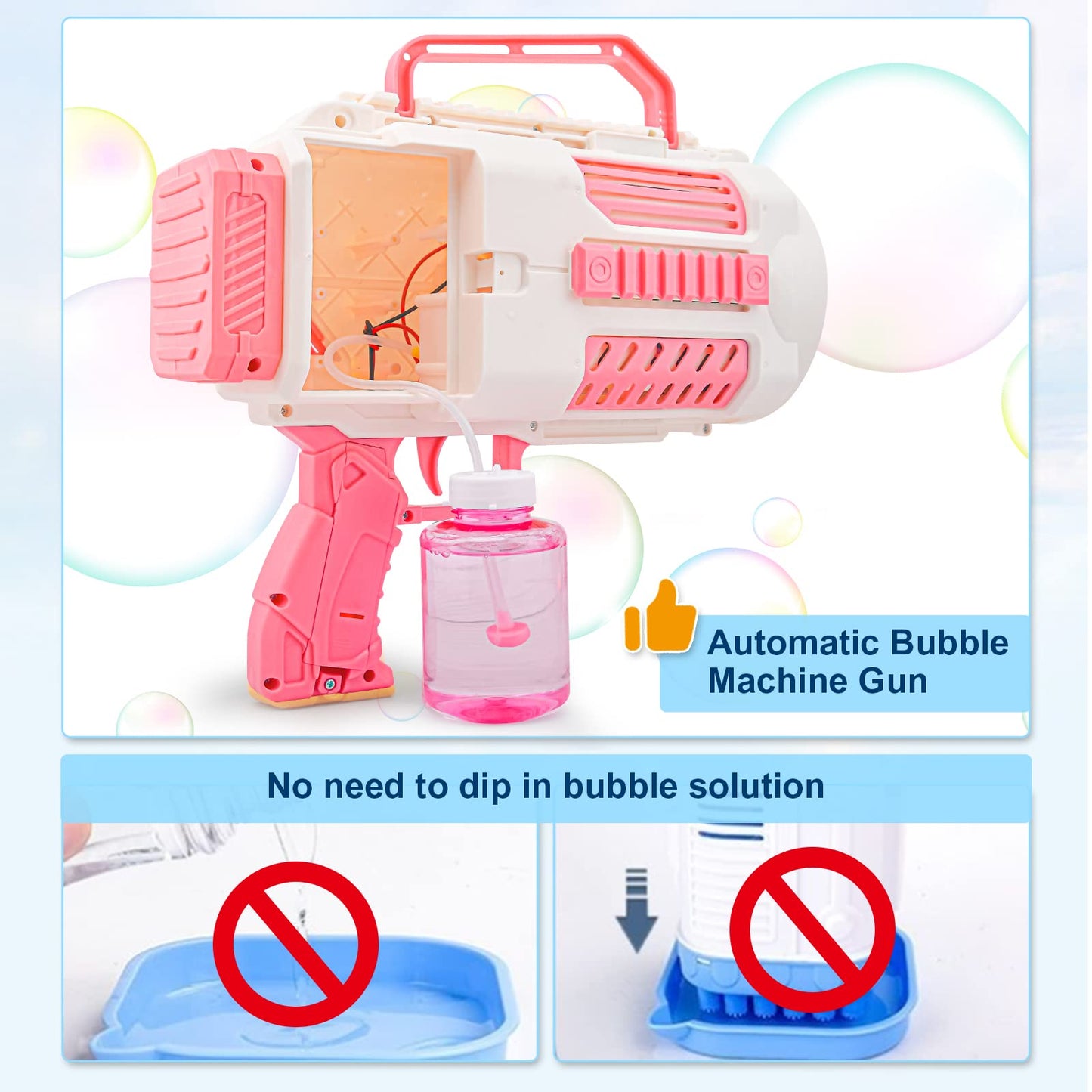 KB KAIBO Upgraded Bubble Gun No Dip Pink – 9000+ Bubbles/Min, Light, 60+ Minutes Play