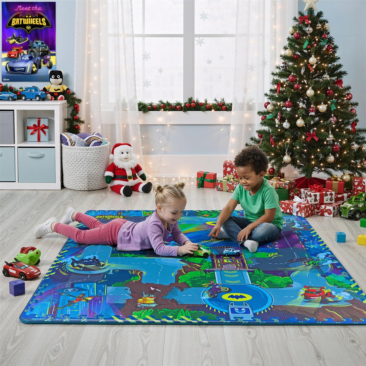KC Cubs Batwheels EVA Foam Puzzle Mat — 16 Tiles, 24 Borders, 12x12” Road Play Mat for Toddlers & Kids