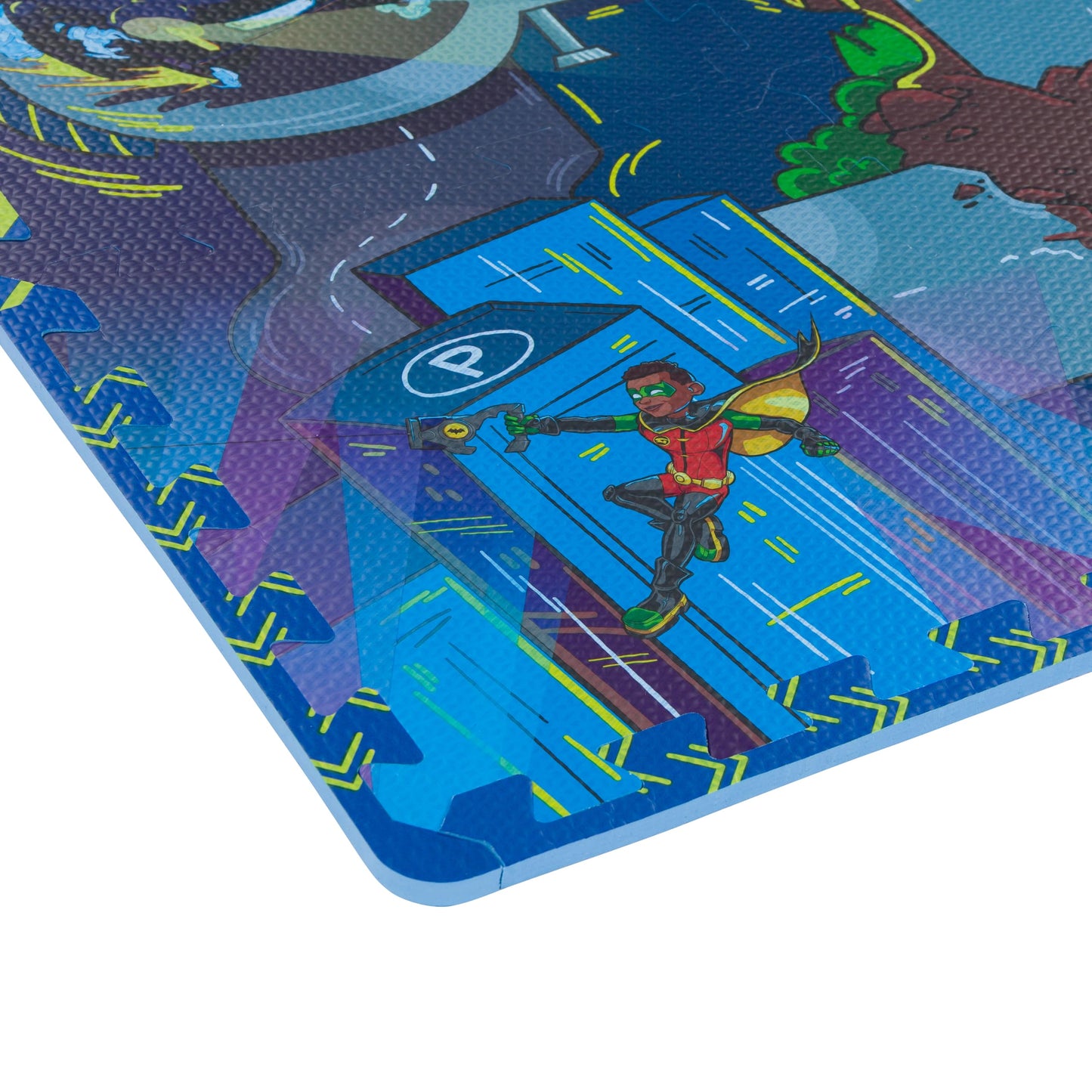 KC Cubs Batwheels EVA Foam Puzzle Mat — 16 Tiles, 24 Borders, 12x12” Road Play Mat for Toddlers & Kids