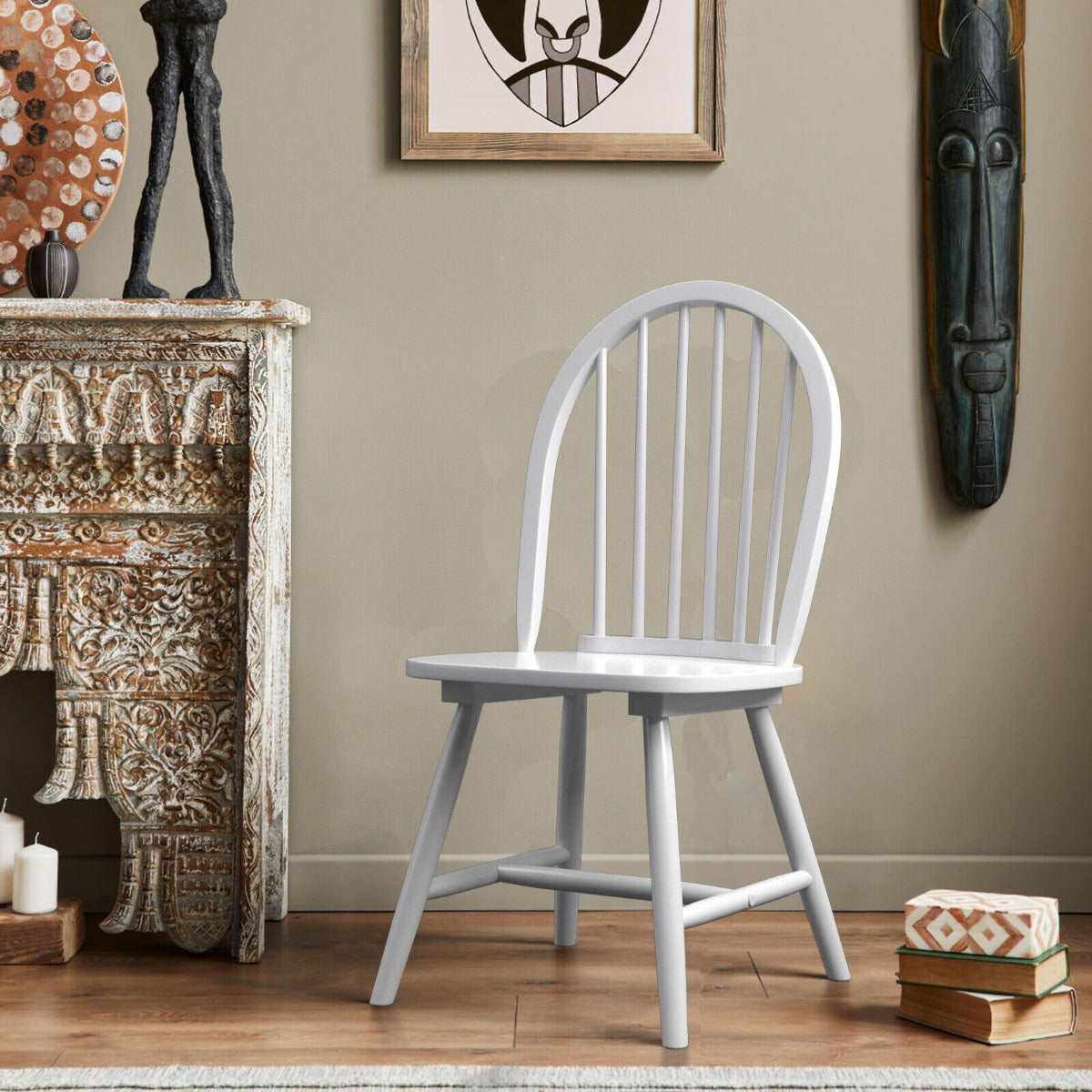 2 Piece Wooden Kitchen Dining chairs with High Spindle Back-Black