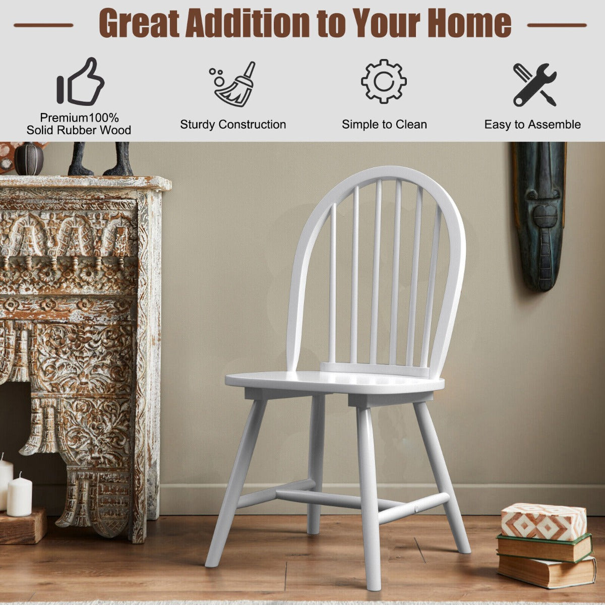 2 Piece Wooden Kitchen Dining chairs with High Spindle Back-Black