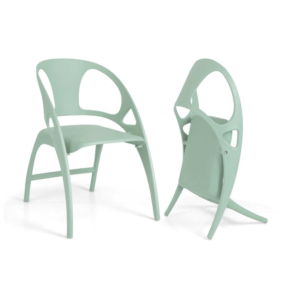 Set of 2 Folding Chair with Backrest and Armrest-White