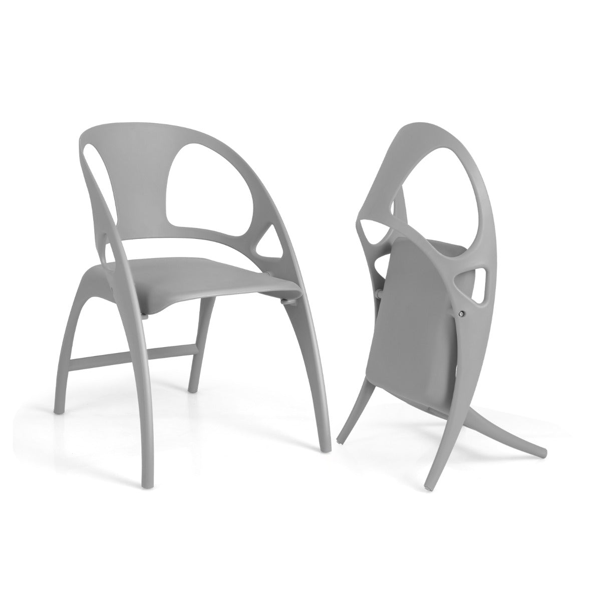 Set of 2 Folding Chair with Backrest and Armrest-White