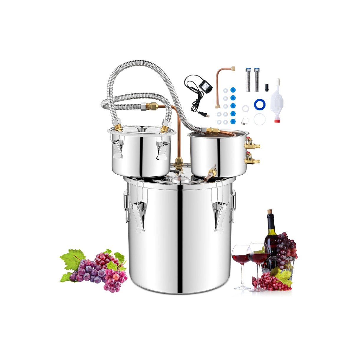 22/38L Stainless Steel Water Alcohol Distiller with Build-in Thermometer-38 L