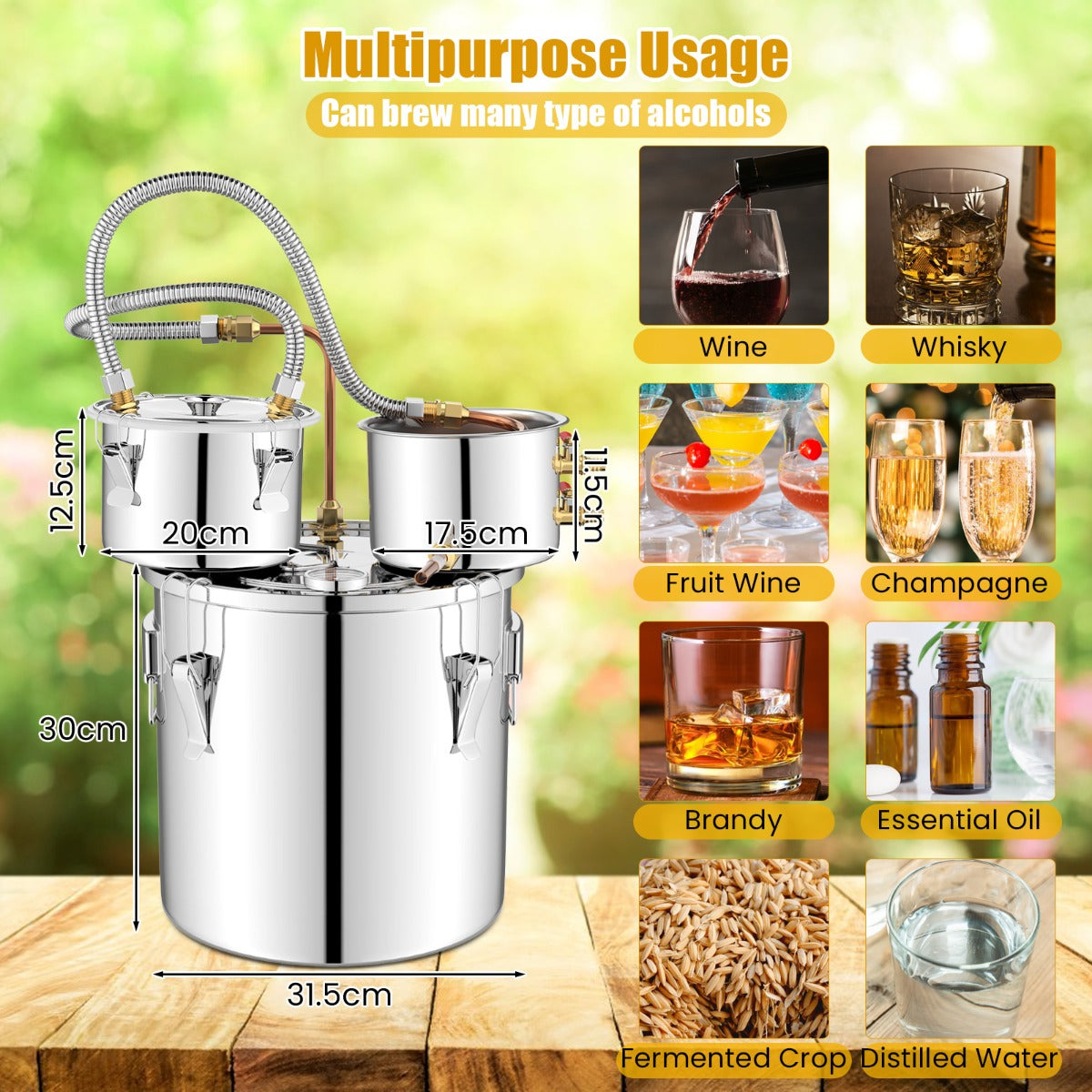 22/38L Stainless Steel Water Alcohol Distiller with Build-in Thermometer-38 L