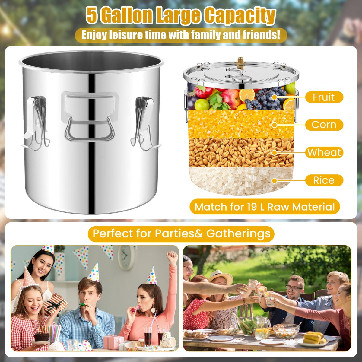 22/38L Stainless Steel Water Alcohol Distiller with Build-in Thermometer-38 L