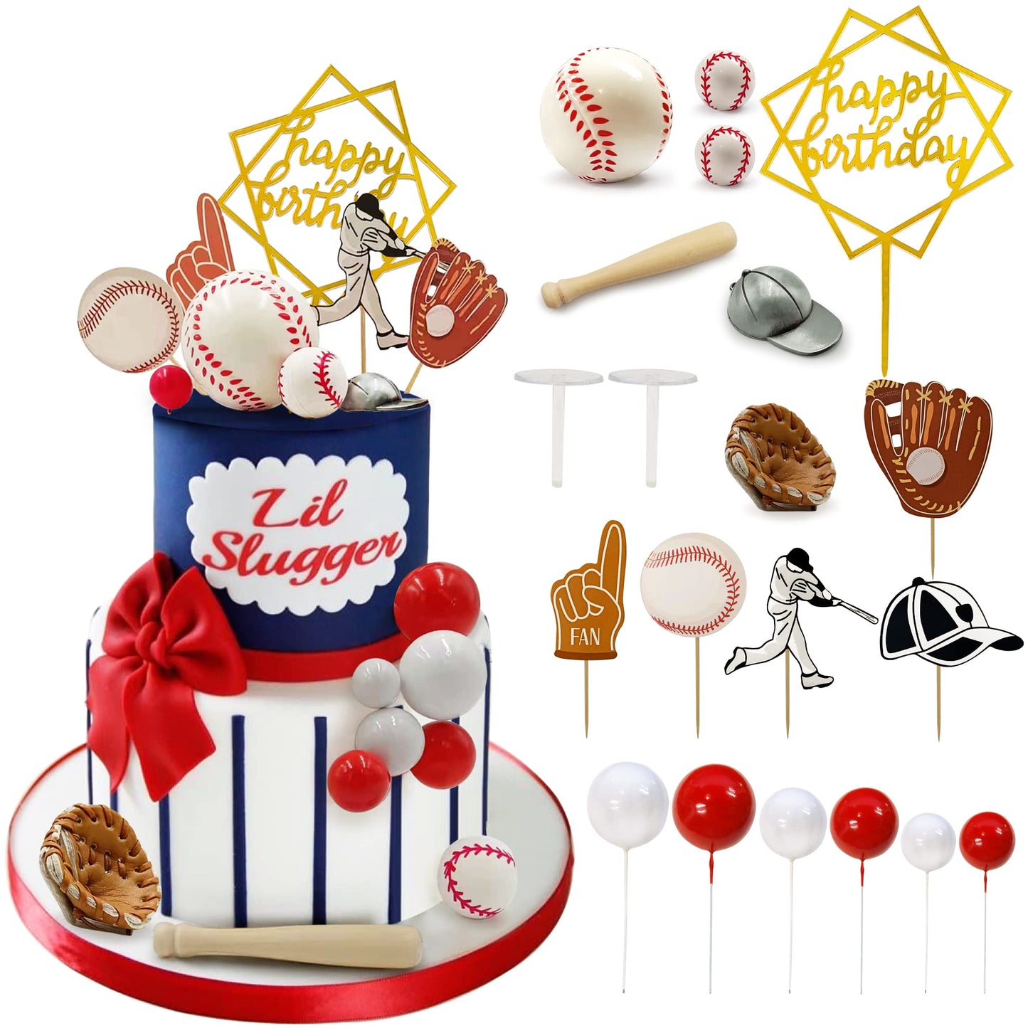 KDPATFAV Baseball Cake Decorations - Sports Theme Birthday Topper Kit