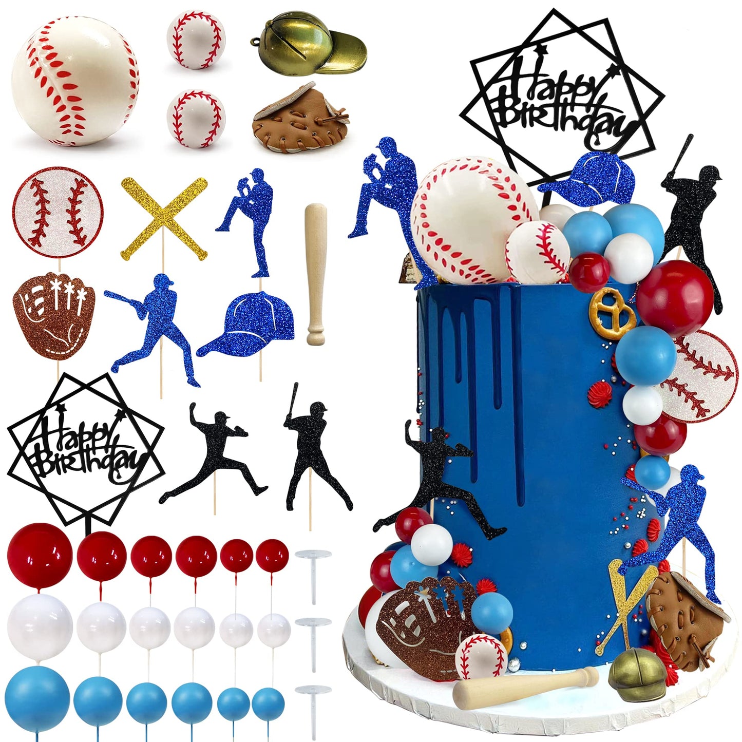 KDPATFAV Baseball Cake Decorations – 36-Piece Sports Theme Toppers