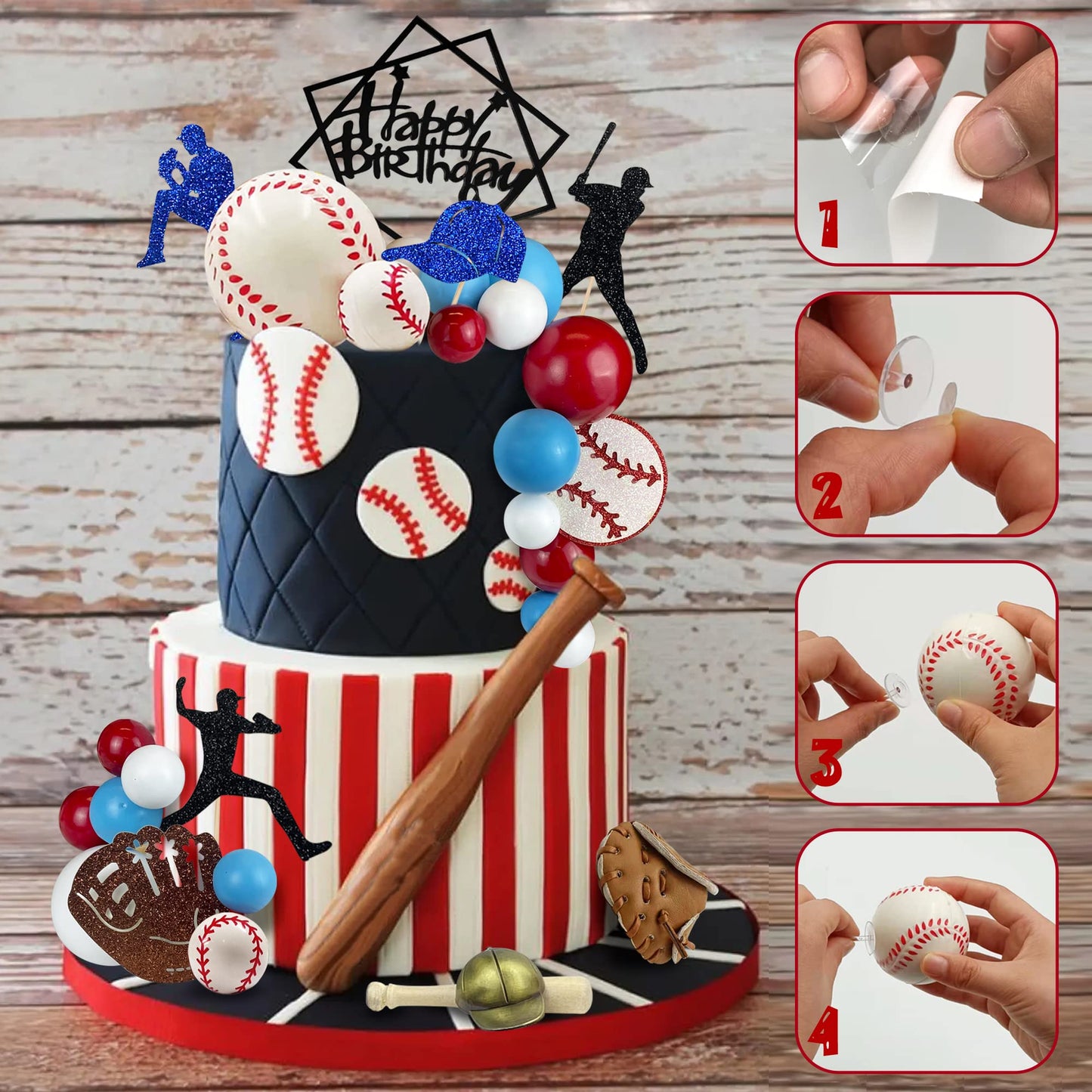 KDPATFAV Baseball Cake Decorations – 36-Piece Sports Theme Toppers