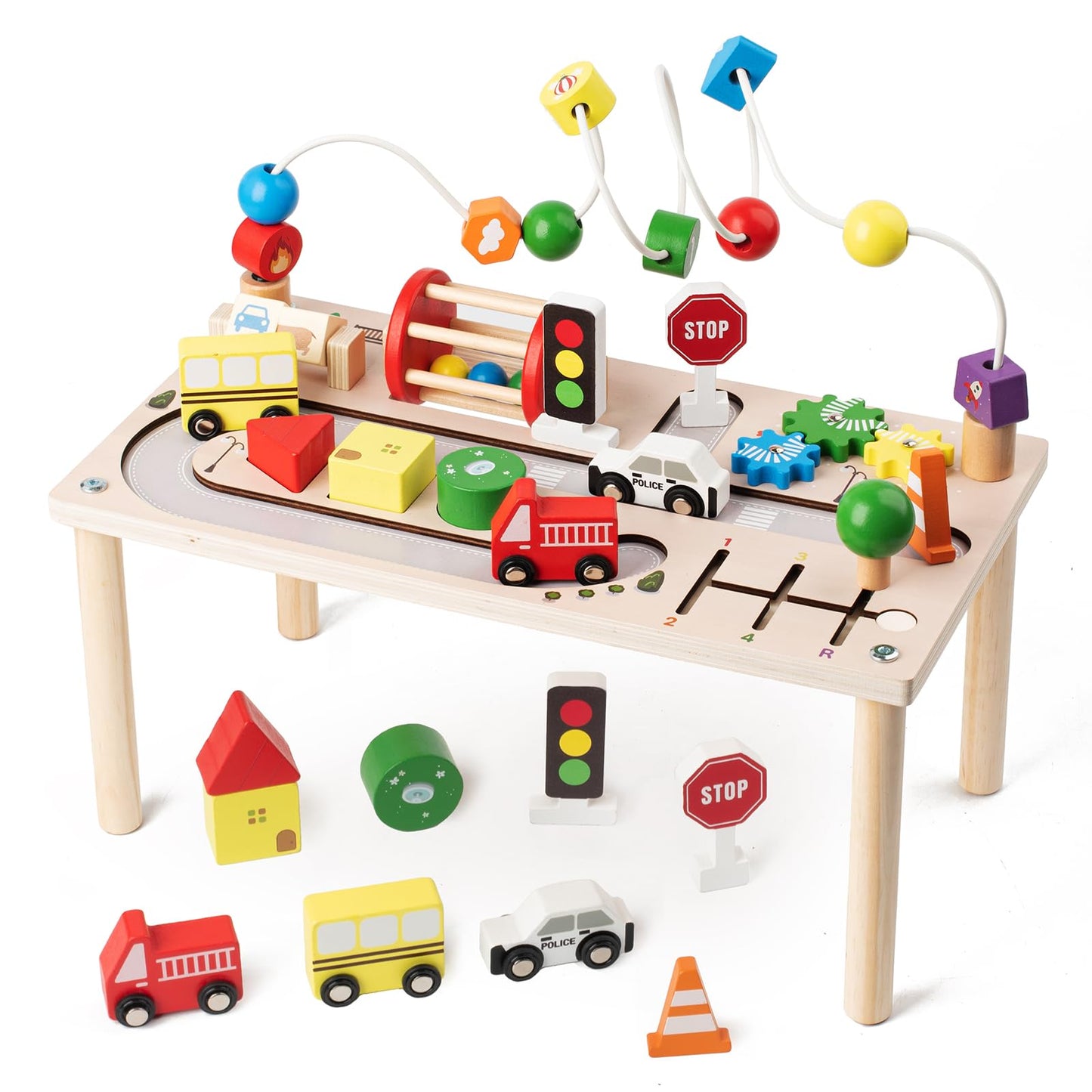KDSFT 8-in-1 Montessori Activity Table for Toddlers – Bead Maze, Shape Sorter & More