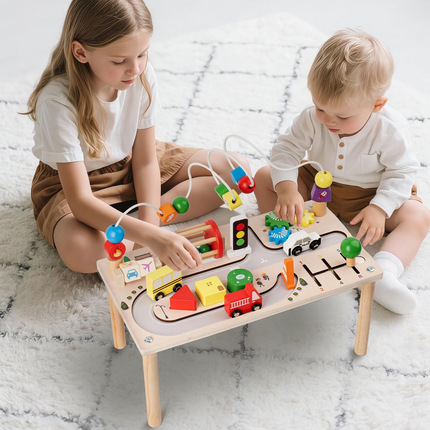 KDSFT 8-in-1 Montessori Activity Table for Toddlers – Bead Maze, Shape Sorter & More