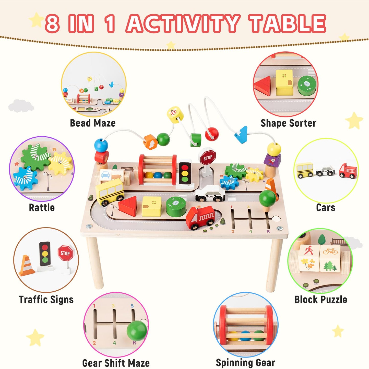 KDSFT 8-in-1 Montessori Activity Table for Toddlers – Bead Maze, Shape Sorter & More