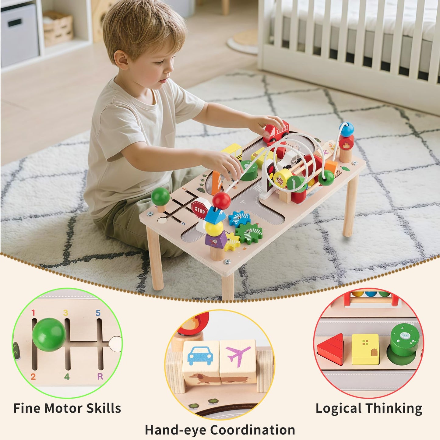 KDSFT 8-in-1 Montessori Activity Table for Toddlers – Bead Maze, Shape Sorter & More