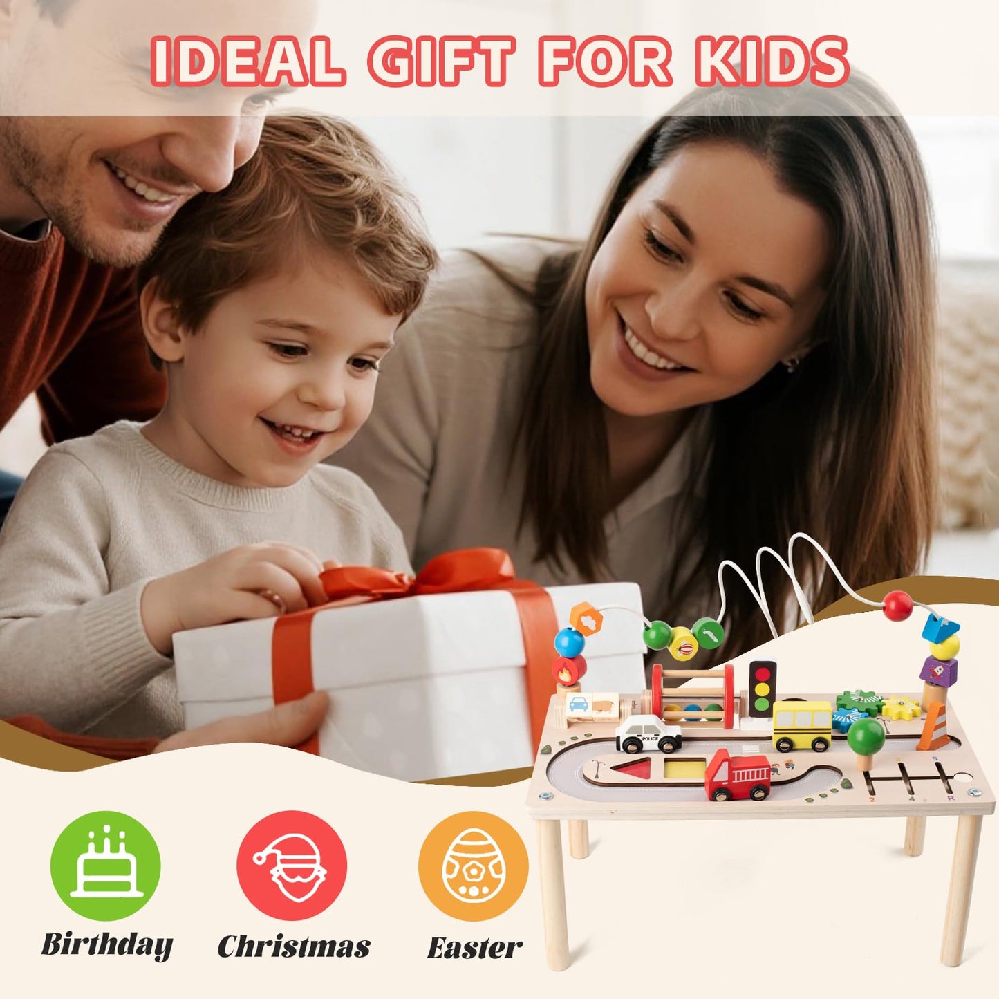 KDSFT 8-in-1 Montessori Activity Table for Toddlers – Bead Maze, Shape Sorter & More