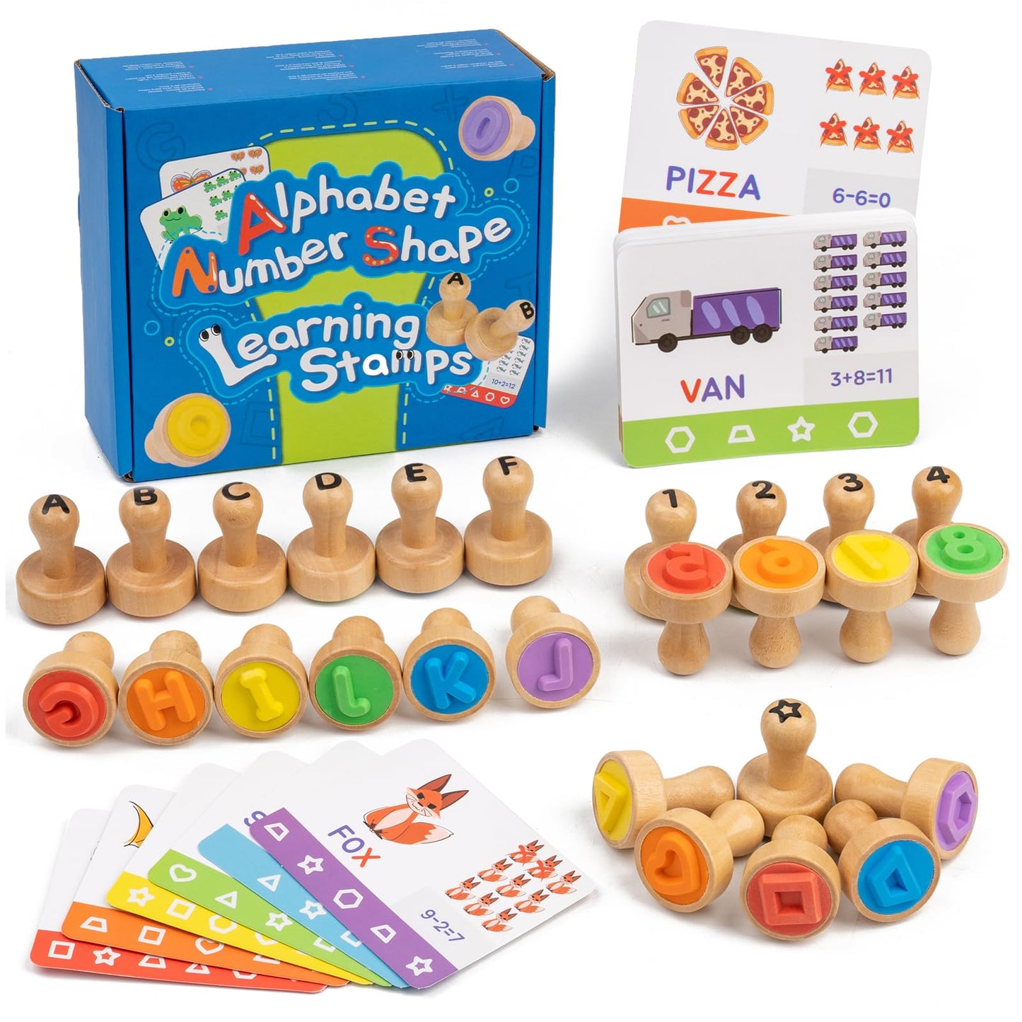 KDSFT Alphabet & Number Stamps for Kids — Wooden Montessori Stampers Set
