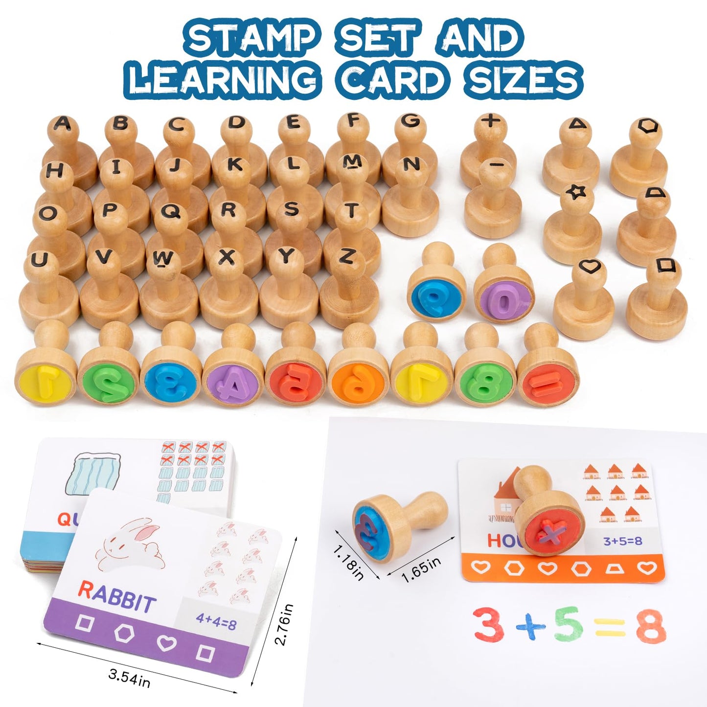 KDSFT Alphabet & Number Stamps for Kids — Wooden Montessori Stampers Set