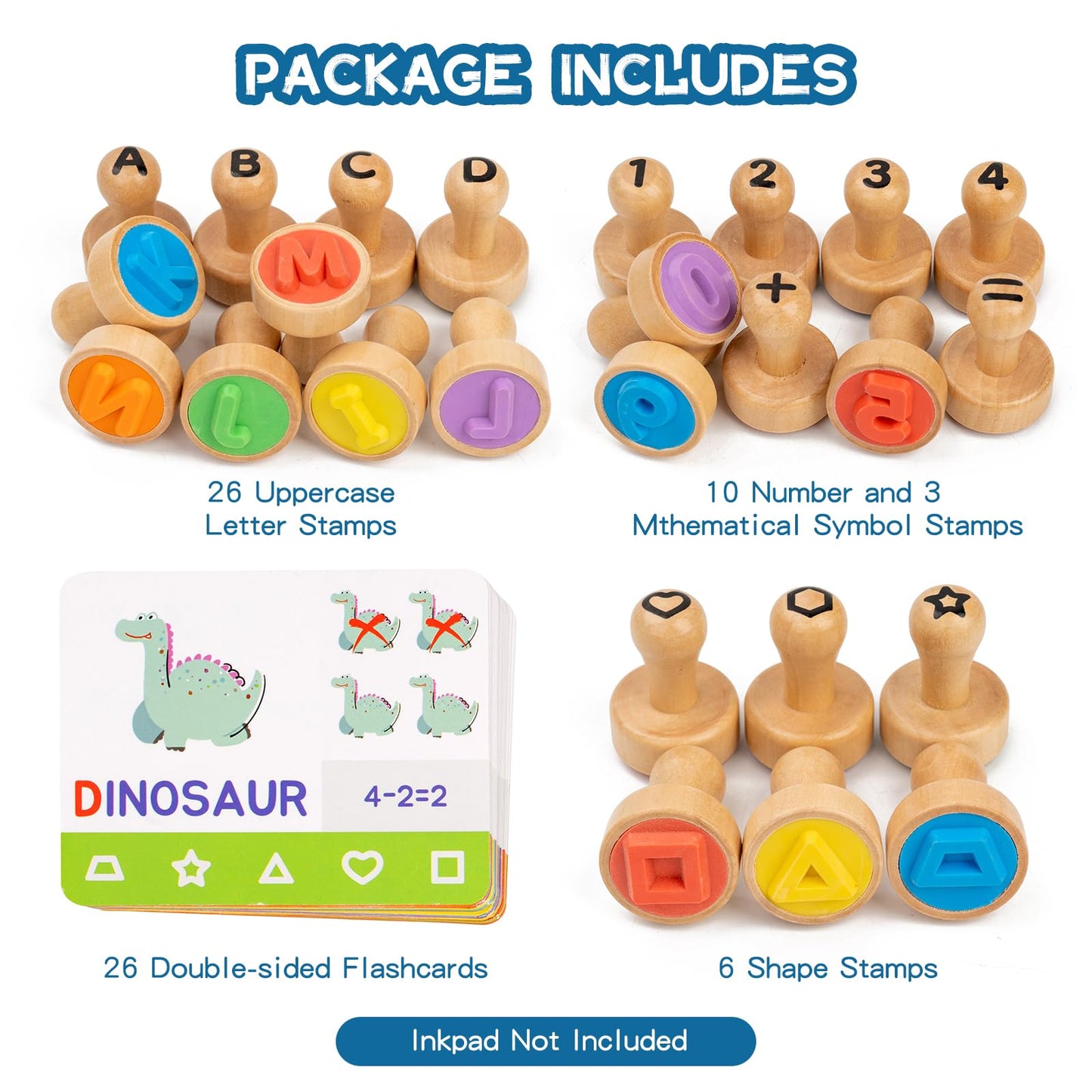 KDSFT Alphabet & Number Stamps for Kids — Wooden Montessori Stampers Set