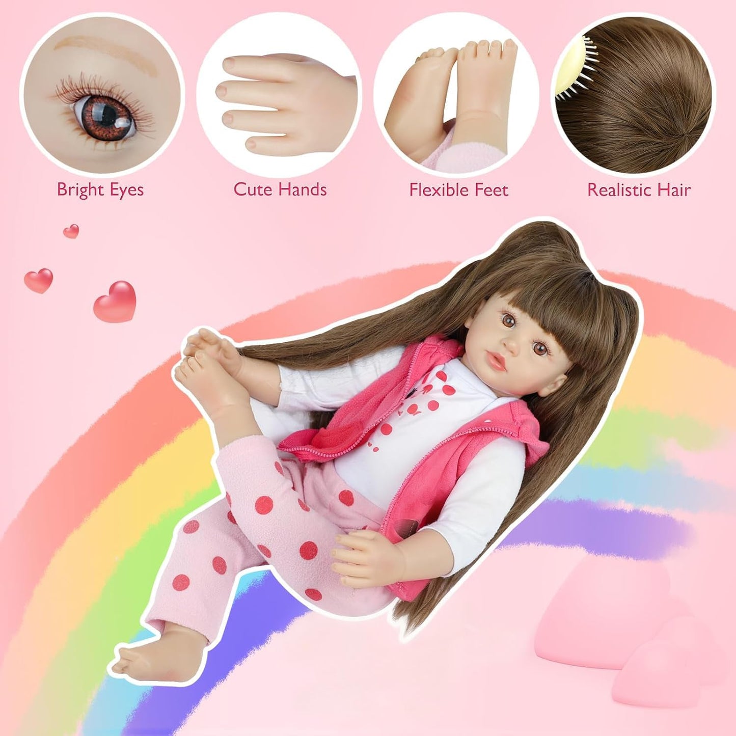 Kdudgso Reborn 24-Inch Realistic Toddler Doll — Long Hair, Gift Box, Pacifier, Birth Certificate