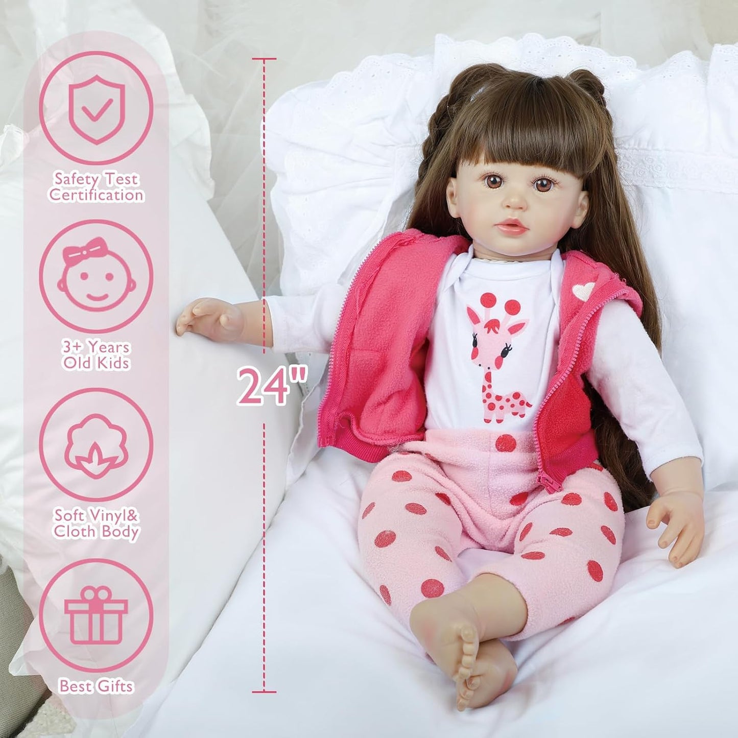 Kdudgso Reborn 24-Inch Realistic Toddler Doll — Long Hair, Gift Box, Pacifier, Birth Certificate