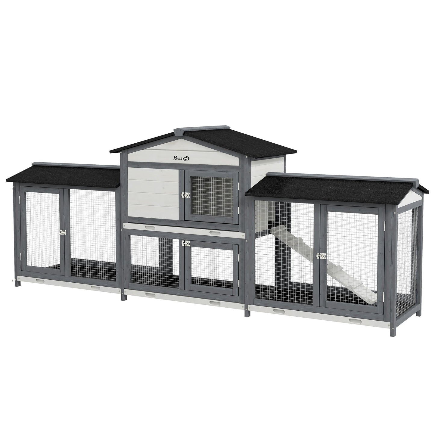 PawHut Rabbit Hutch, 2-Tier Guinea Pig Hutch, w/ Two Runs, Pull-Out Tray