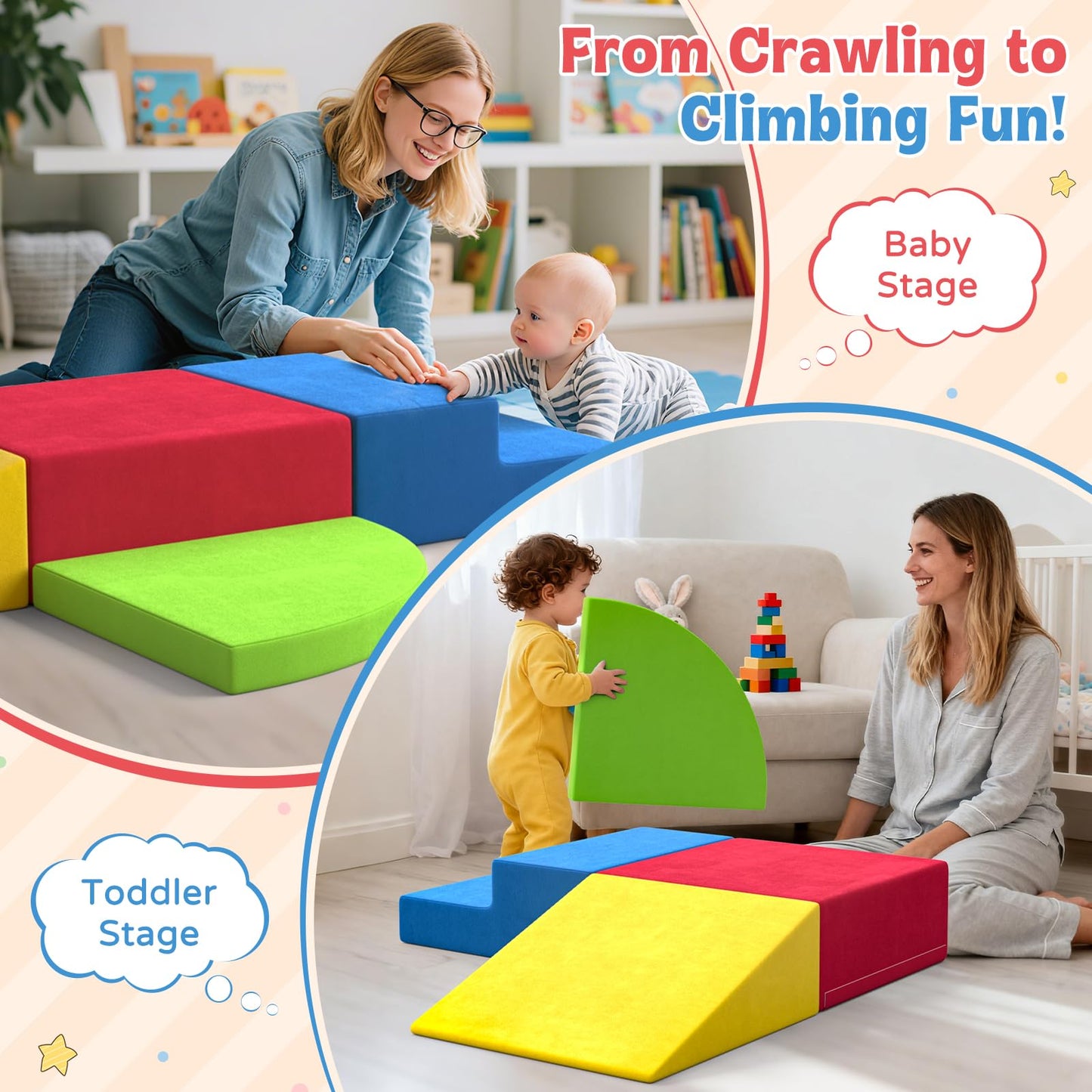 KEALIANA Large Foam Climbing Blocks for Toddlers – 4-Piece Soft Play Set