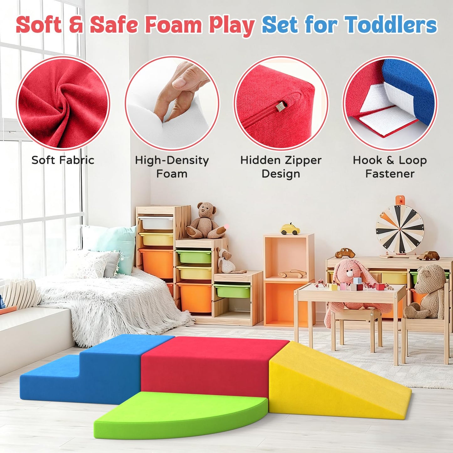 KEALIANA Large Foam Climbing Blocks for Toddlers – 4-Piece Soft Play Set