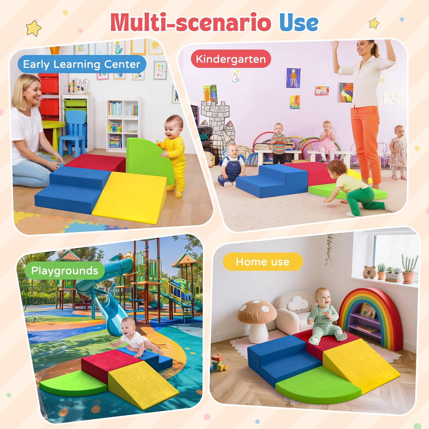 KEALIANA Large Foam Climbing Blocks for Toddlers – 4-Piece Soft Play Set