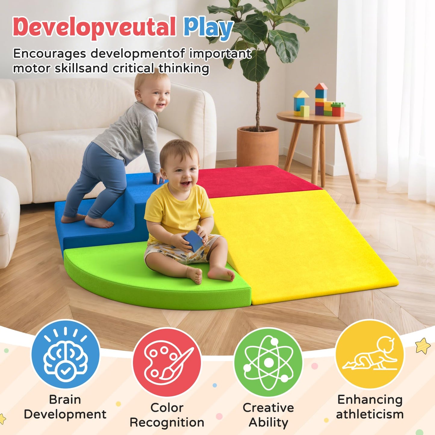 KEALIANA Large Foam Climbing Blocks for Toddlers – 4-Piece Soft Play Set
