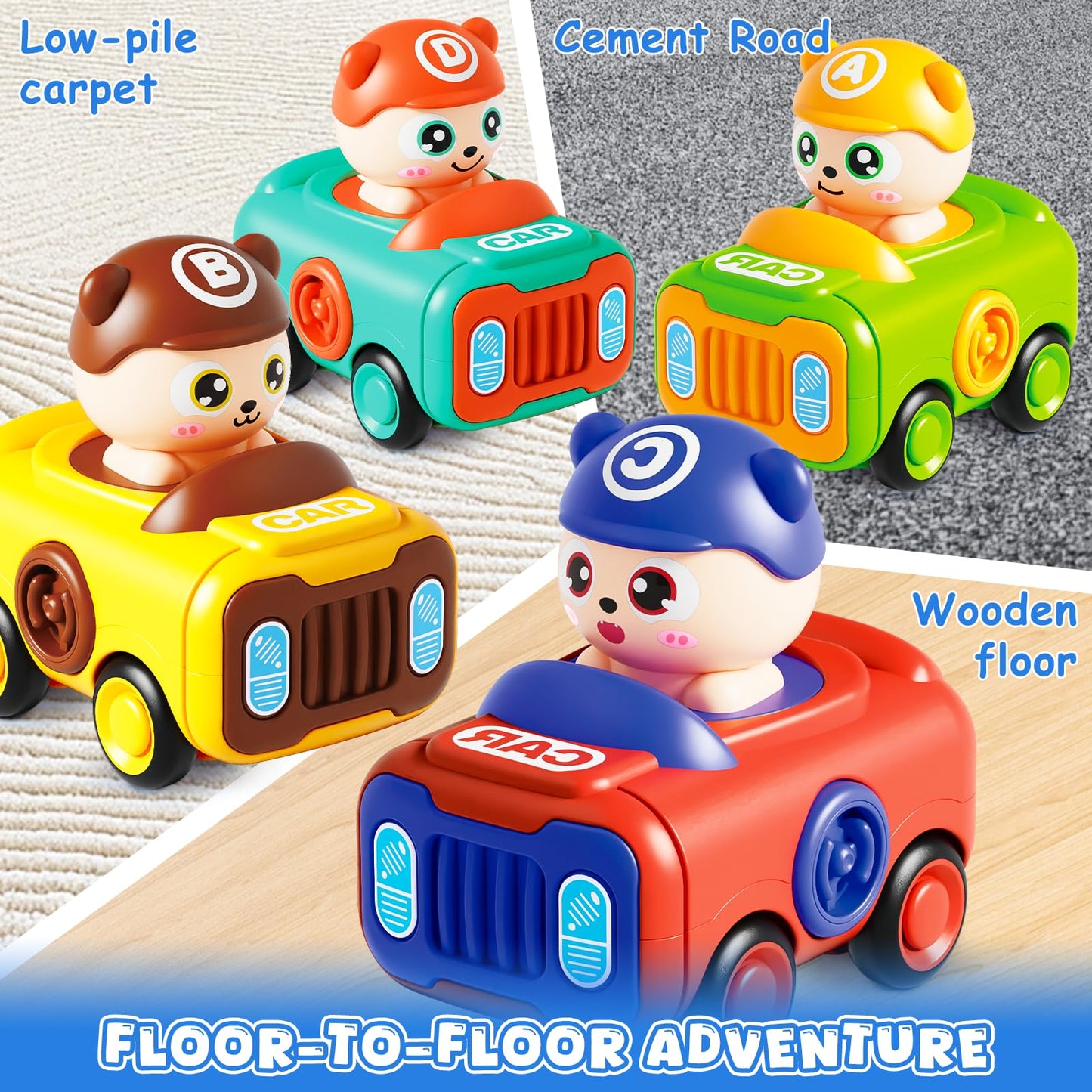 Keamaidy Baby Car Toys - 4-Pack Press to Go Push Cars for Toddlers 12-18 Months
