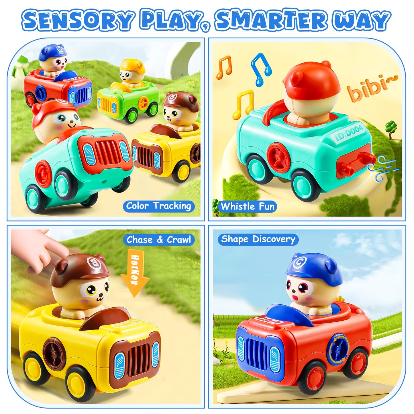 Keamaidy Baby Car Toys - 4-Pack Press to Go Push Cars for Toddlers 12-18 Months