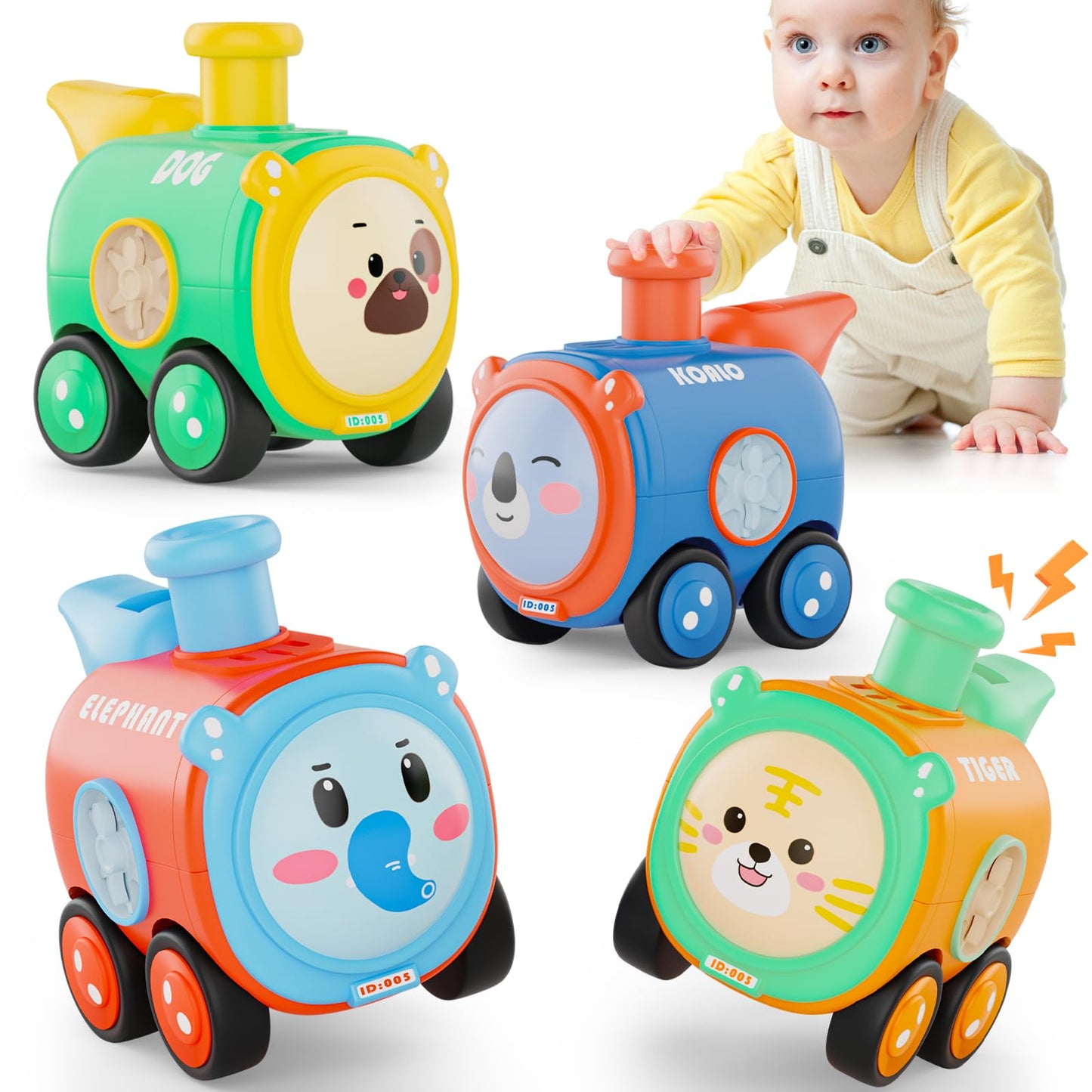 Keamaidy Baby Train Car Toys — 4-Pack Push Cars for Toddlers (12-18 Months) No Batteries