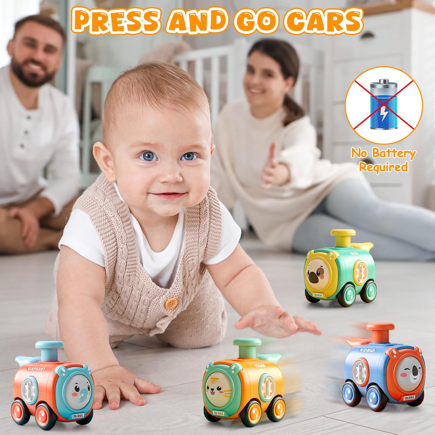 Keamaidy Baby Train Car Toys — 4-Pack Push Cars for Toddlers (12-18 Months) No Batteries