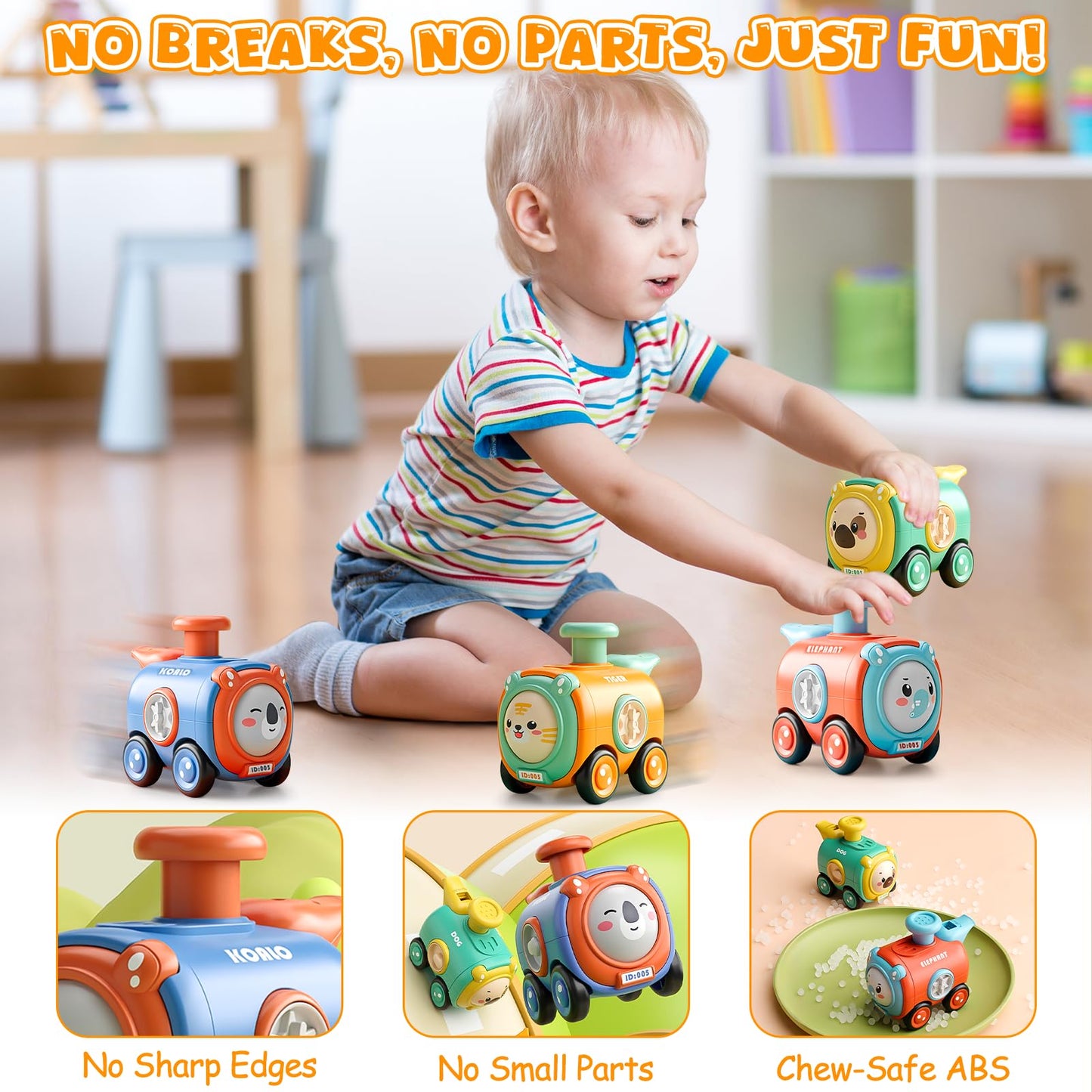 Keamaidy Baby Train Car Toys — 4-Pack Push Cars for Toddlers (12-18 Months) No Batteries
