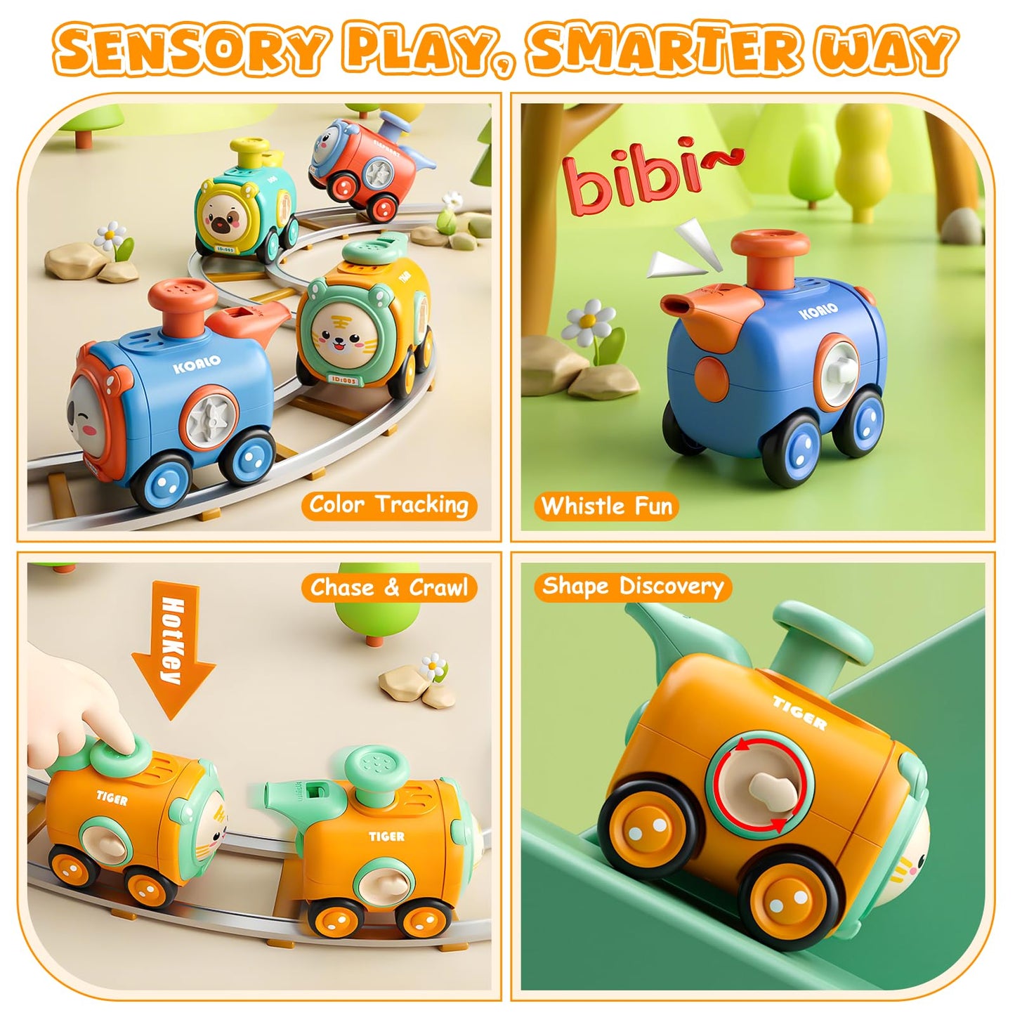 Keamaidy Baby Train Car Toys — 4-Pack Push Cars for Toddlers (12-18 Months) No Batteries