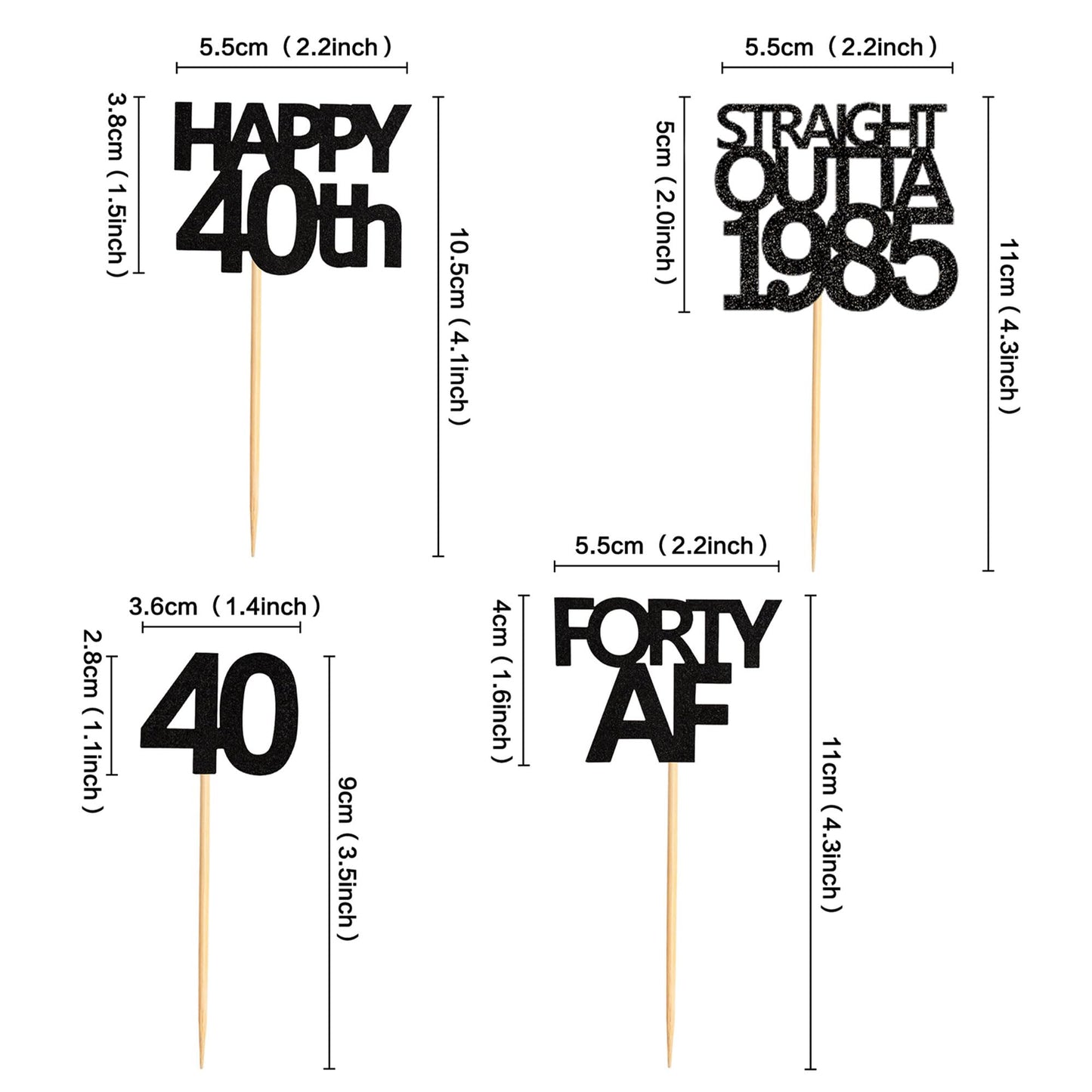 Keaziu 48 Black 40th Birthday Cupcake Toppers - Straight Outta 1985 | Forty AF Party Decor