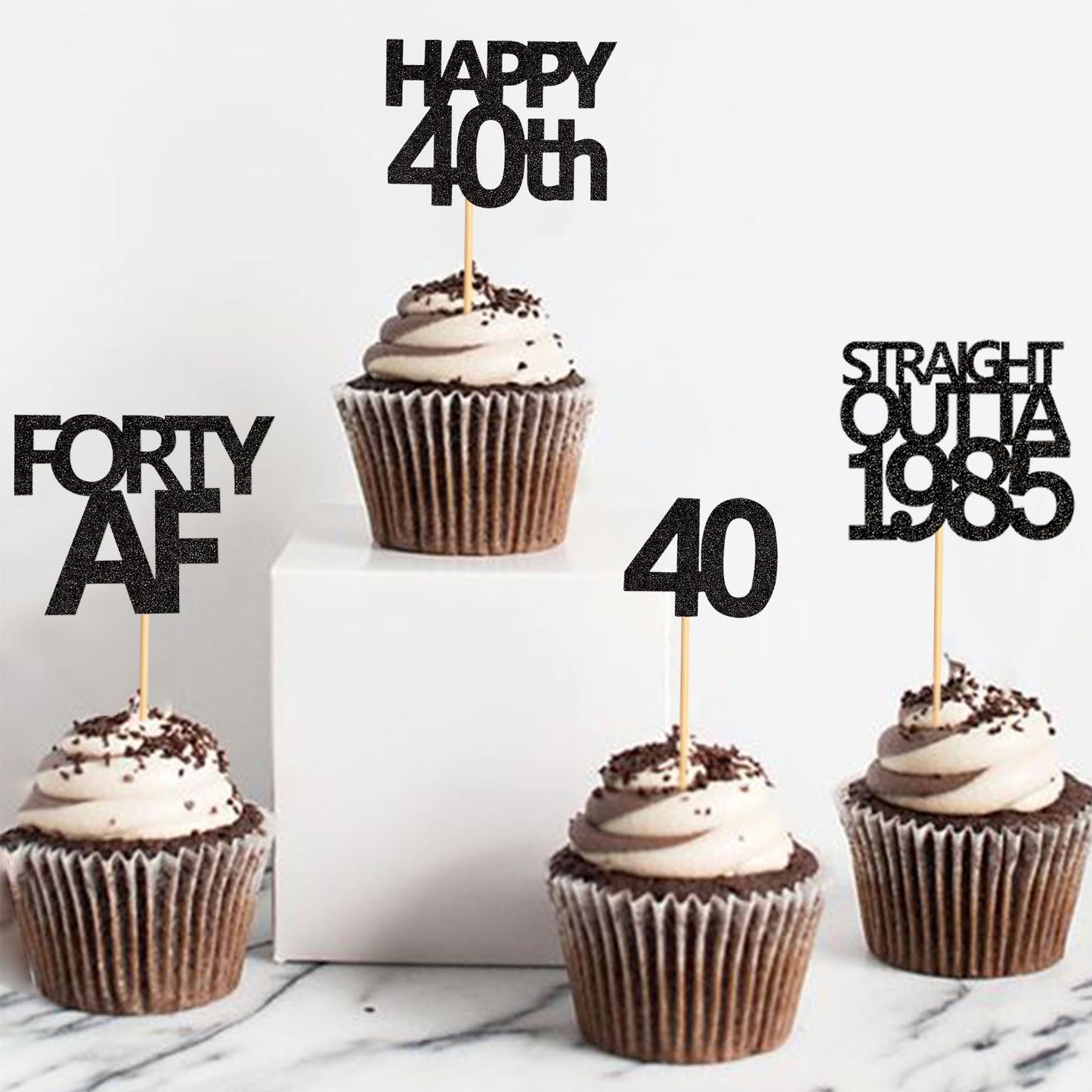 Keaziu 48 Black 40th Birthday Cupcake Toppers - Straight Outta 1985 | Forty AF Party Decor