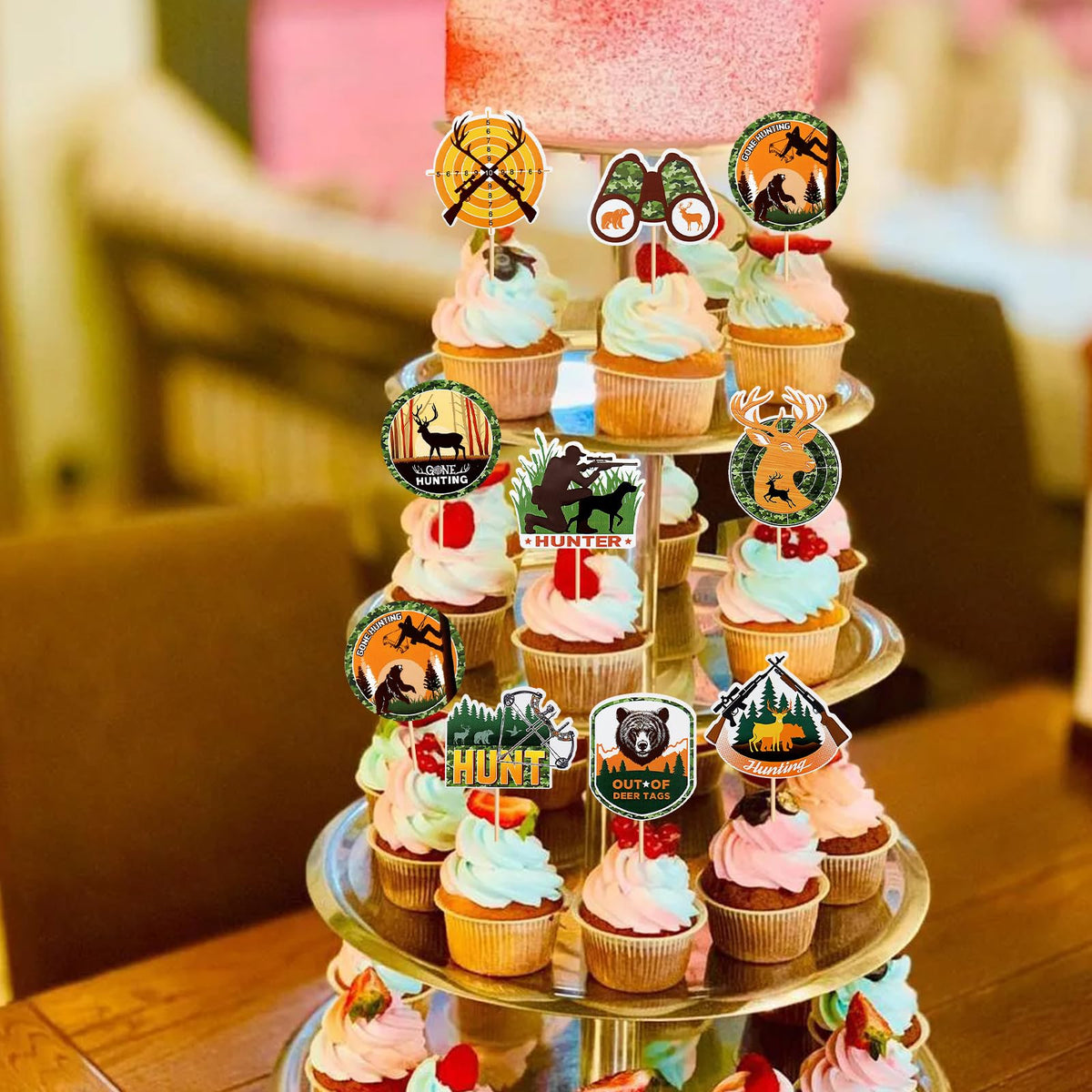 Keaziu 36Pcs Hunting Birthday Cupcake Toppers – Deer, Gun, Forest Theme Party Decor
