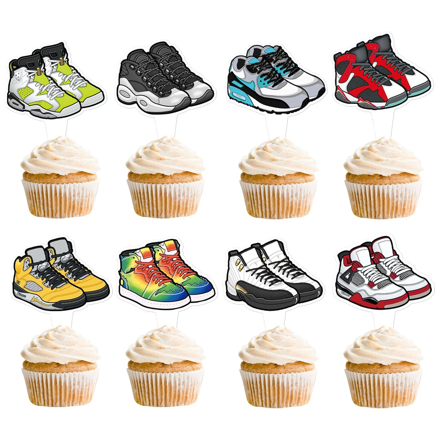 Keaziu 32Pcs Double-Sided Sneaker Cupcake Toppers | Multi-Style Party Picks