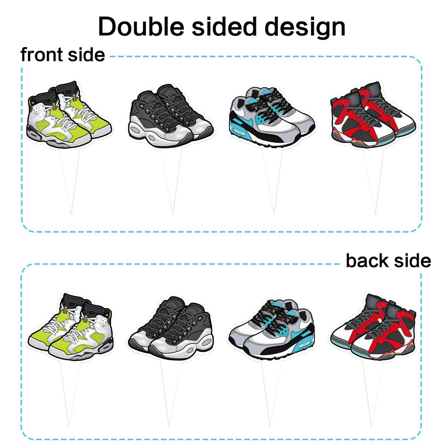 Keaziu 32Pcs Double-Sided Sneaker Cupcake Toppers | Multi-Style Party Picks