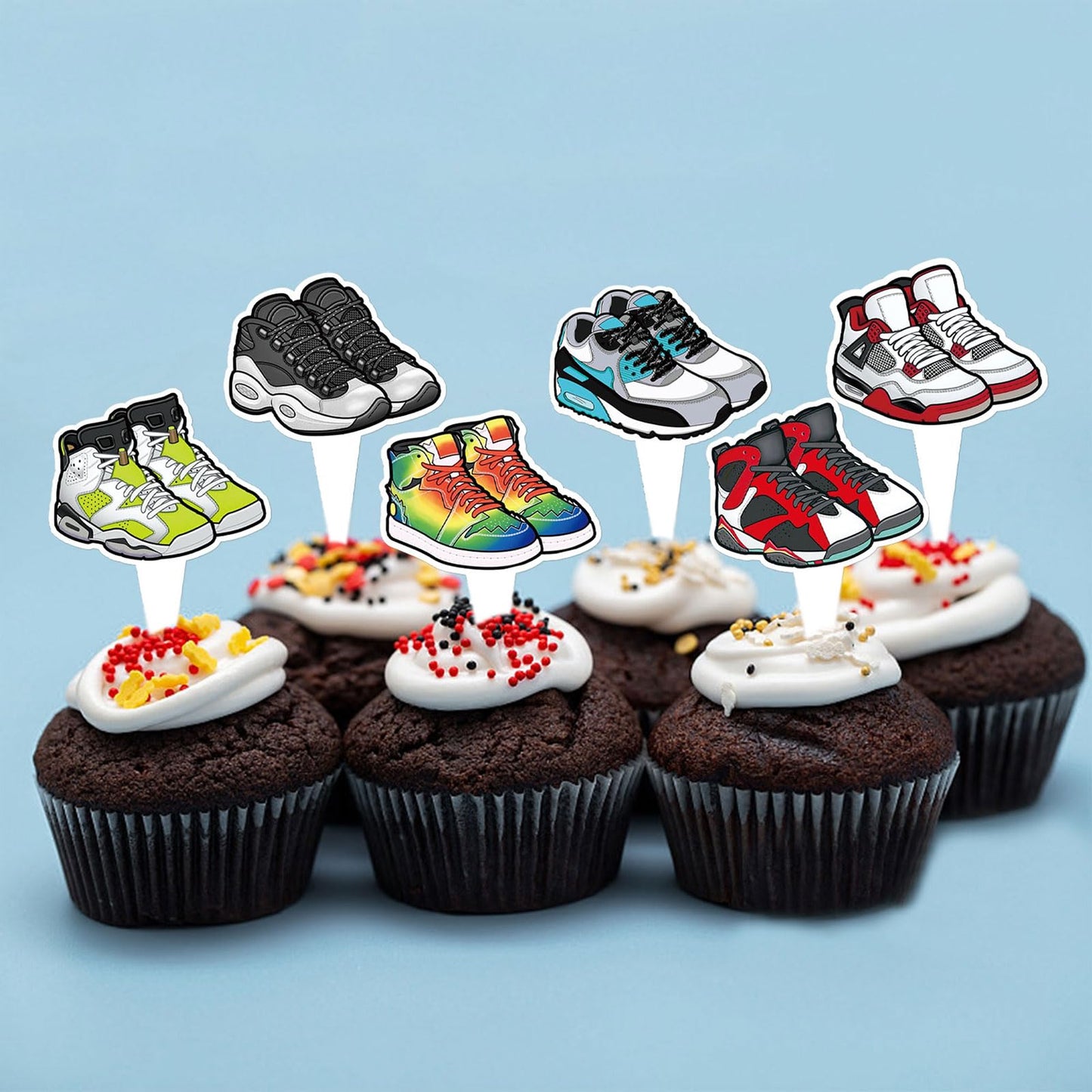 Keaziu 32Pcs Double-Sided Sneaker Cupcake Toppers | Multi-Style Party Picks