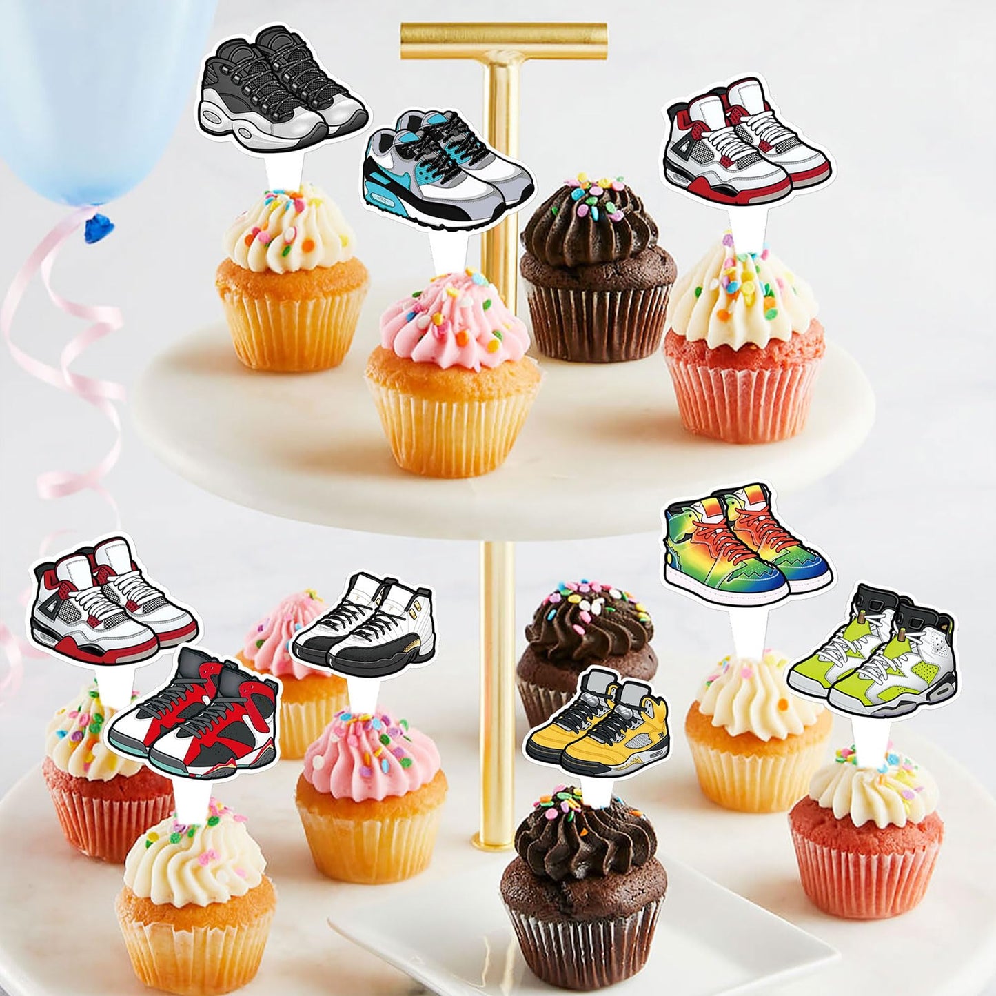 Keaziu 32Pcs Double-Sided Sneaker Cupcake Toppers | Multi-Style Party Picks