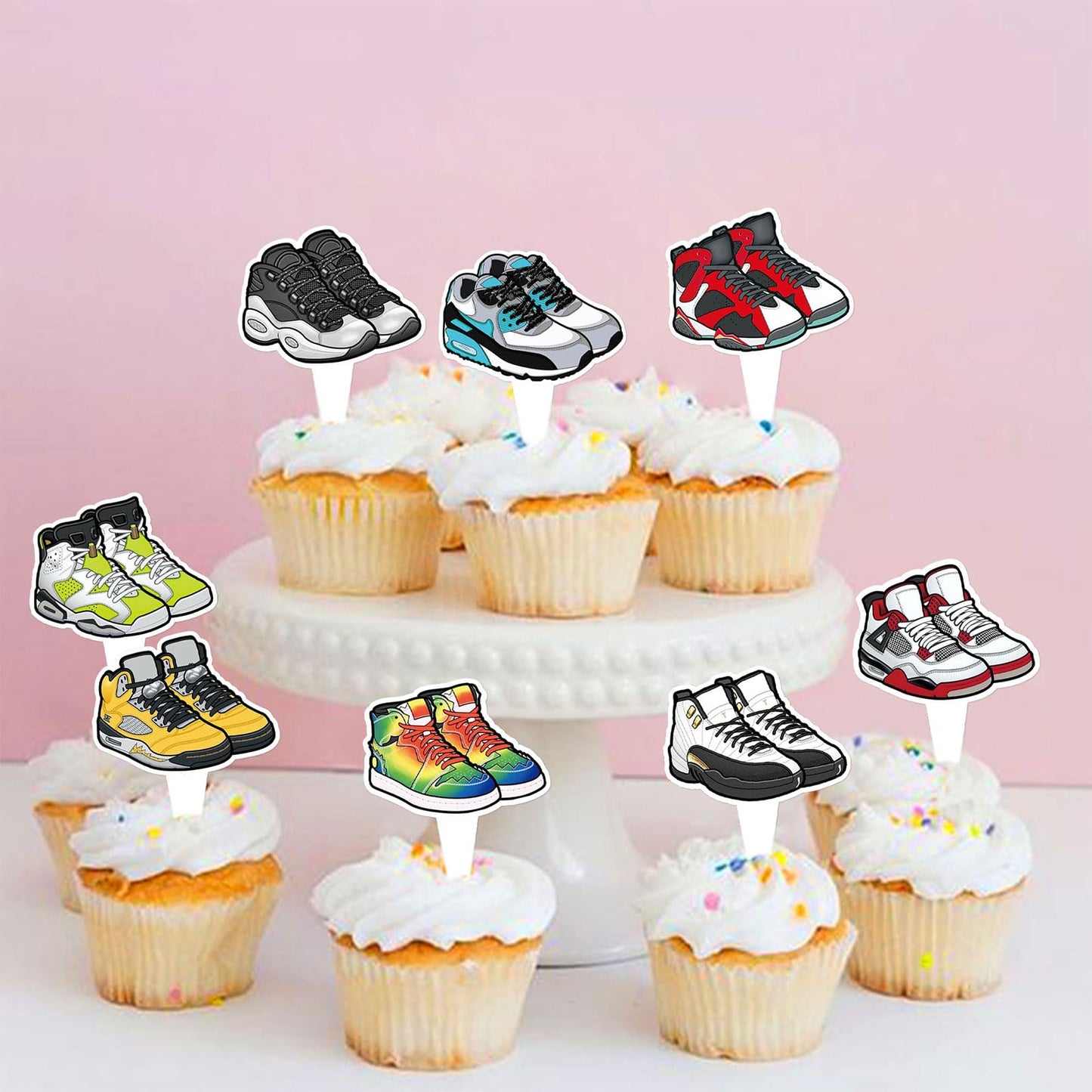 Keaziu 32Pcs Double-Sided Sneaker Cupcake Toppers | Multi-Style Party Picks