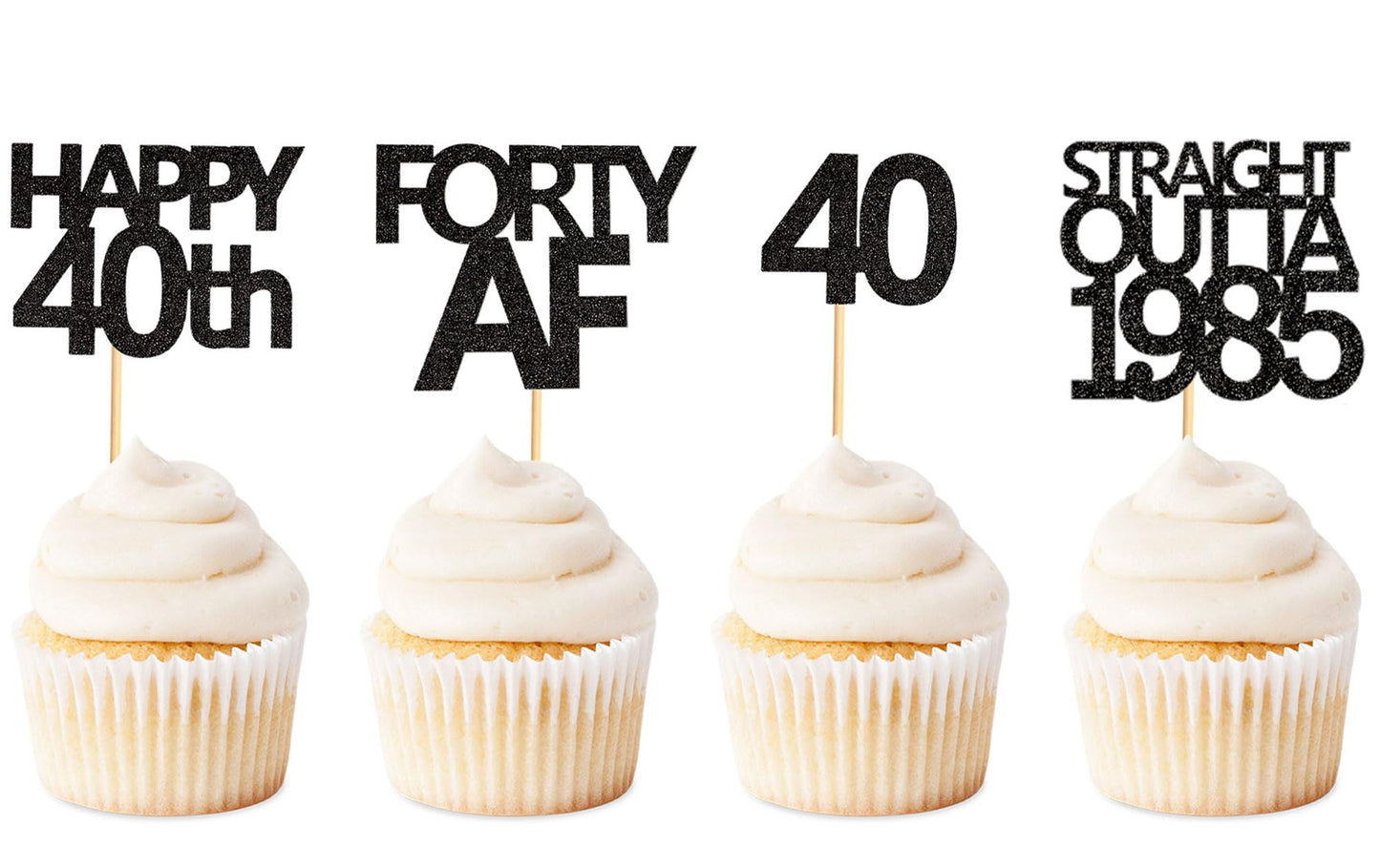 Keaziu 48 Black 40th Birthday Cupcake Toppers - Straight Outta 1985 | Forty AF Party Decor